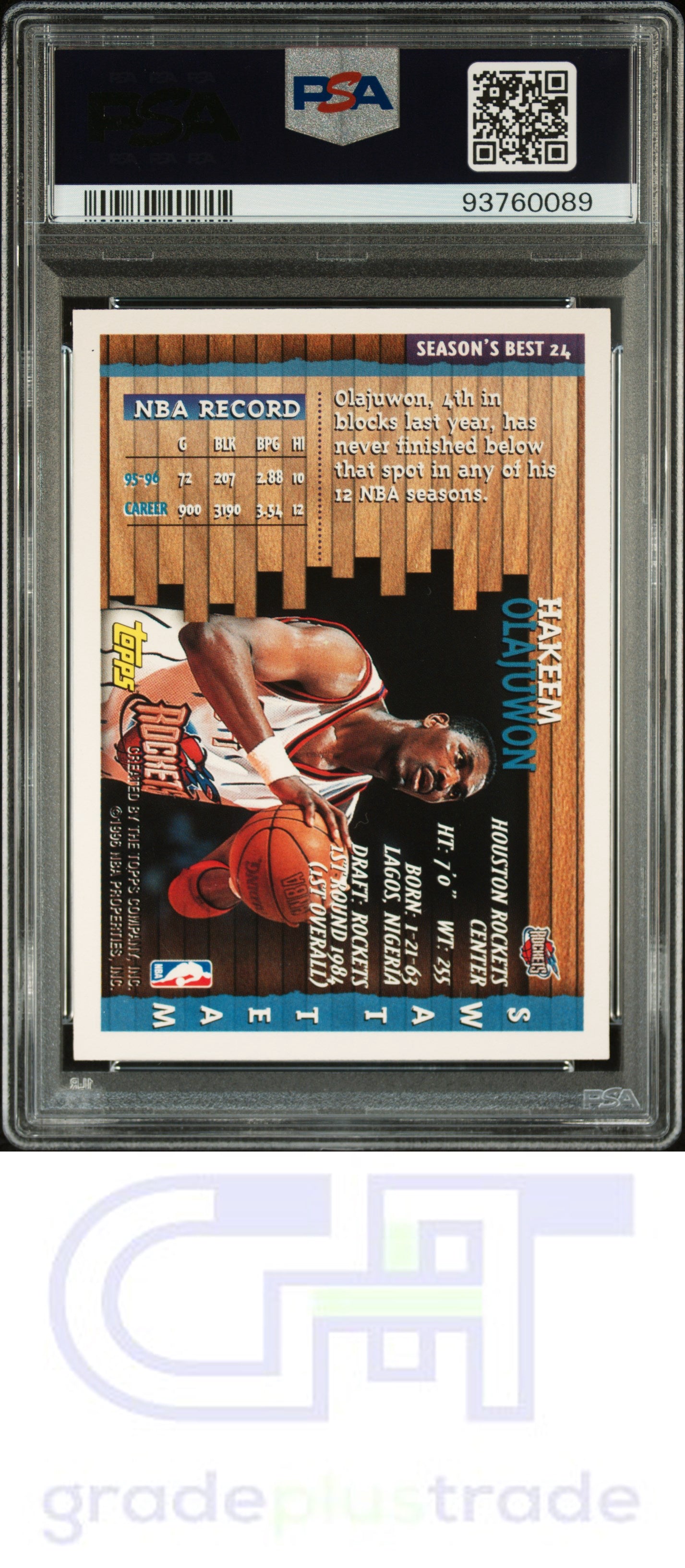 1996 Topps Season'S Best #24 Hakeem Olajuwon Season'S Best PSA 9