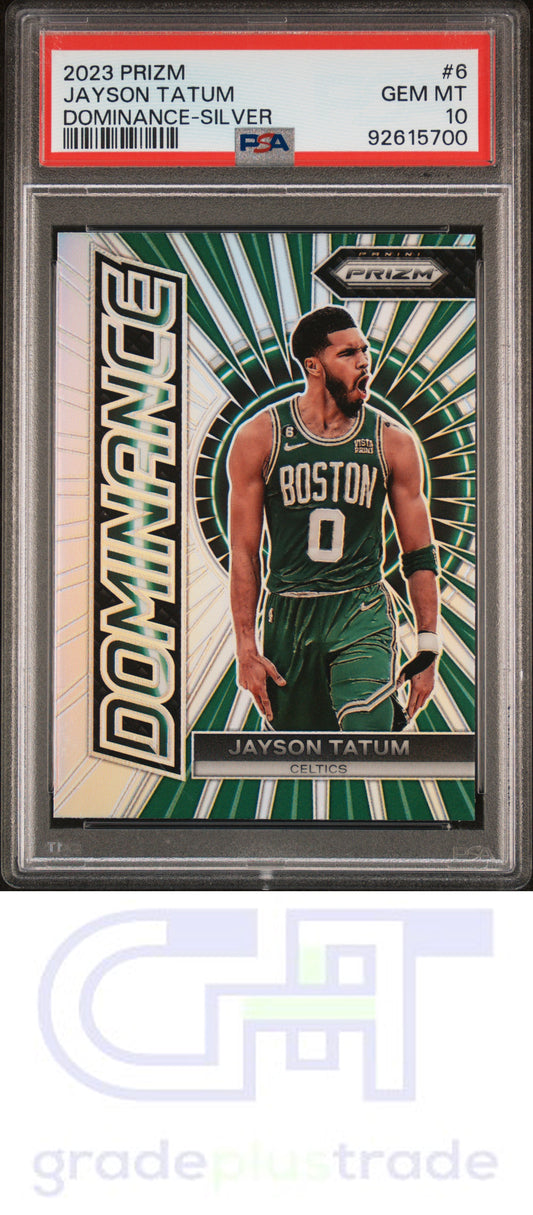 2023 Panini Prizm Dominance #6 Jayson Tatum Dominance-Silver Prizm PSA 10