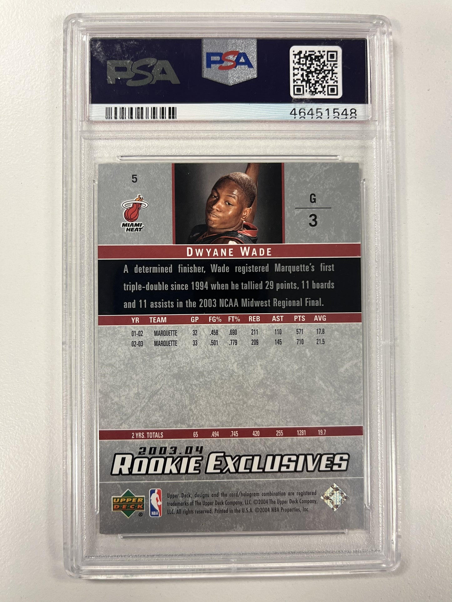 2003 Upper Deck Rookie Exclusives #5 Dwyane Wade Rookie Exclusives PSA 10