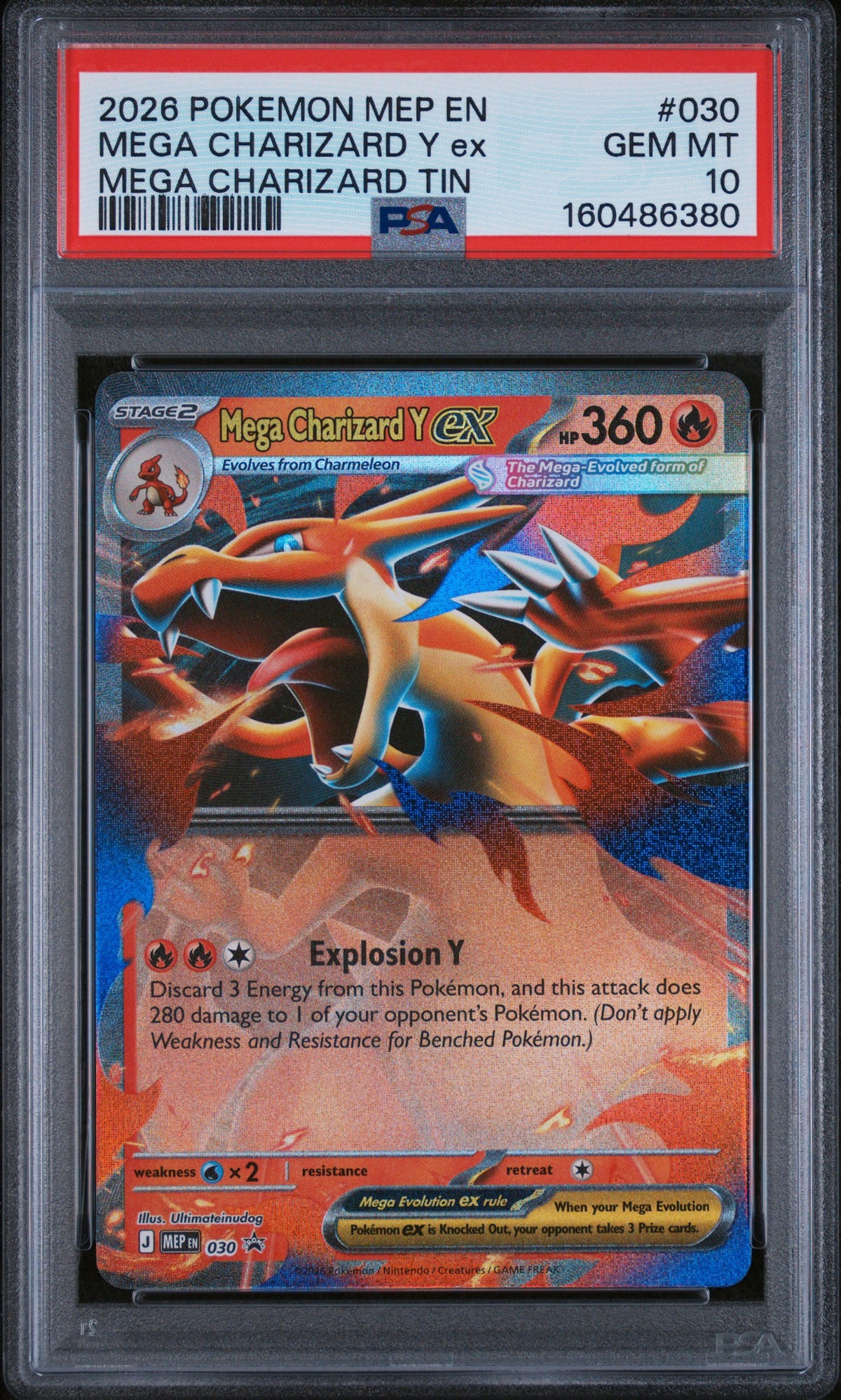 2026 Pokemon MEP EN #030 Mega Charizard Y Ex Mega Charizard Tin PSA 10