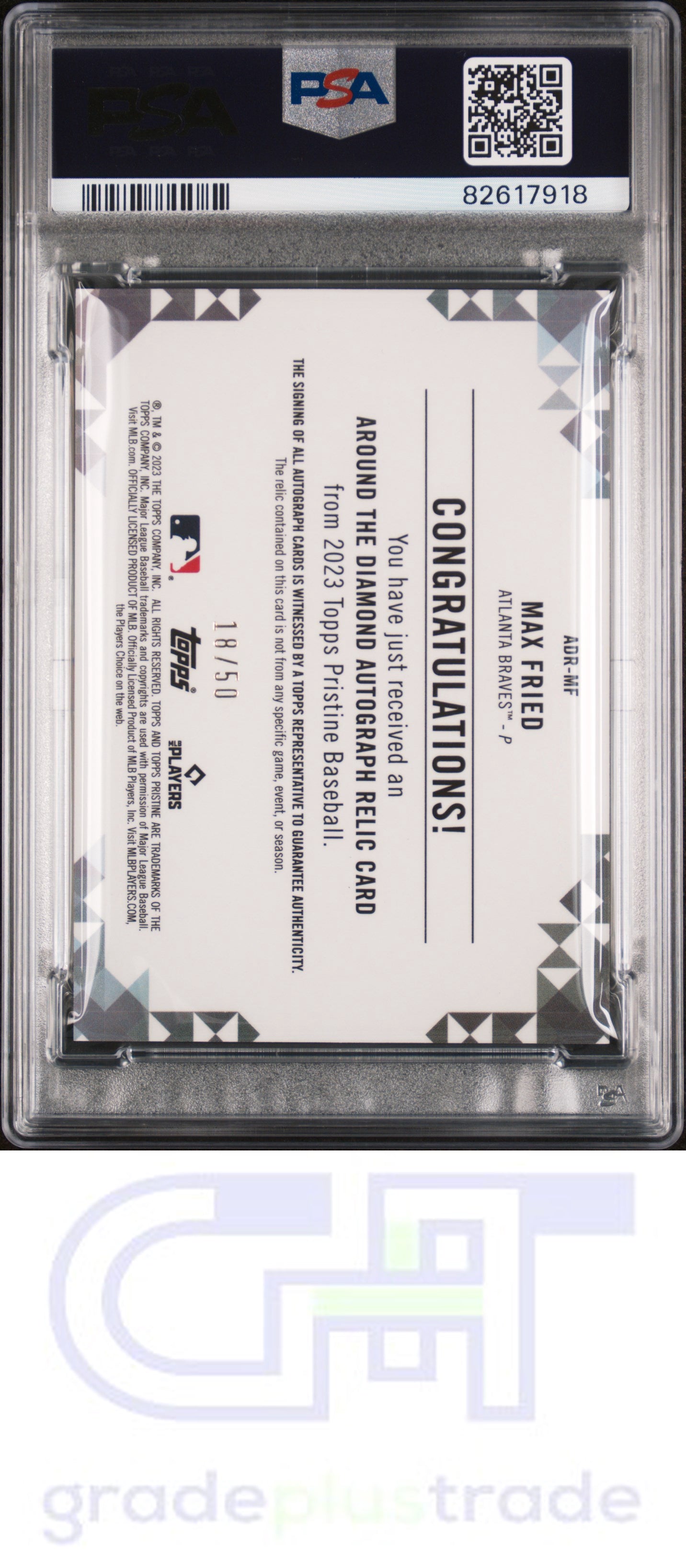 2023 Topps Pristine Around The Diamond Auto Relics Max Fried Gold PSA 9