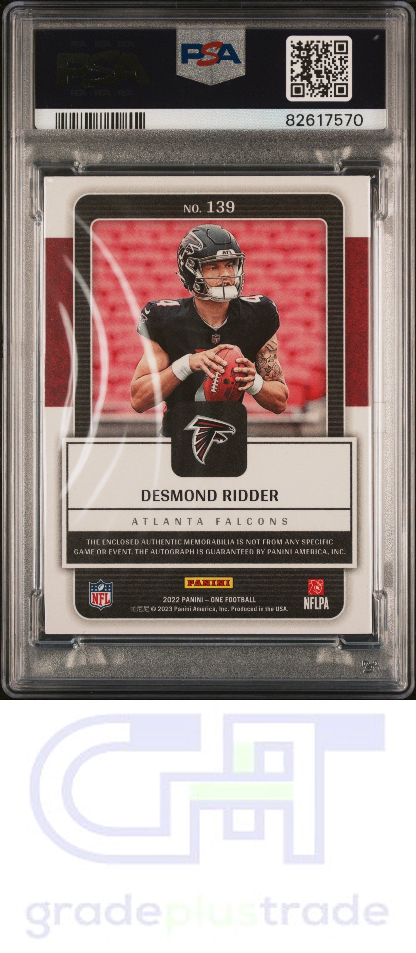 2022 Panini One #139 Desmond Ridder Premium Patch Auto-Blue #'d /49 PSA 9