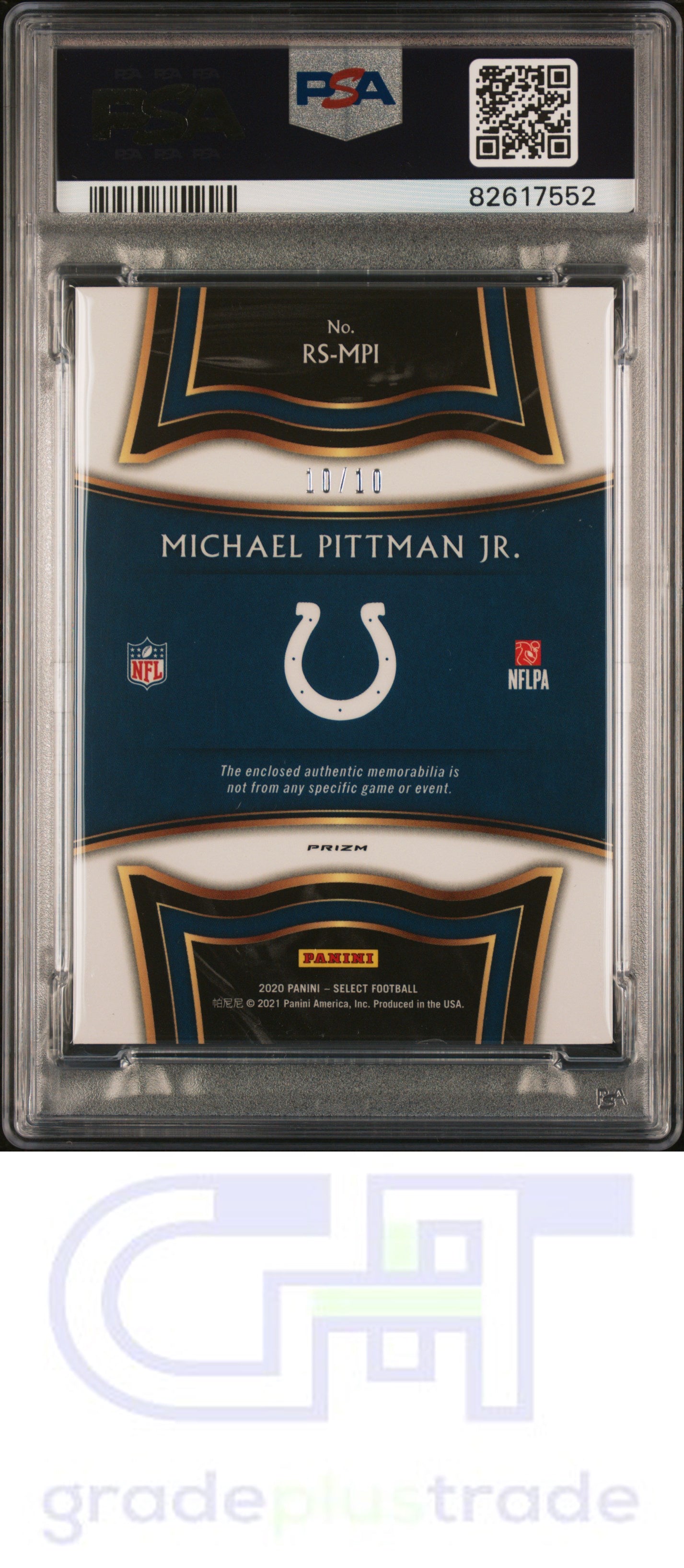 2020 Panini Select Rookie Swatches Prizm Michael Pittman Jr. Gold /10 PSA 8