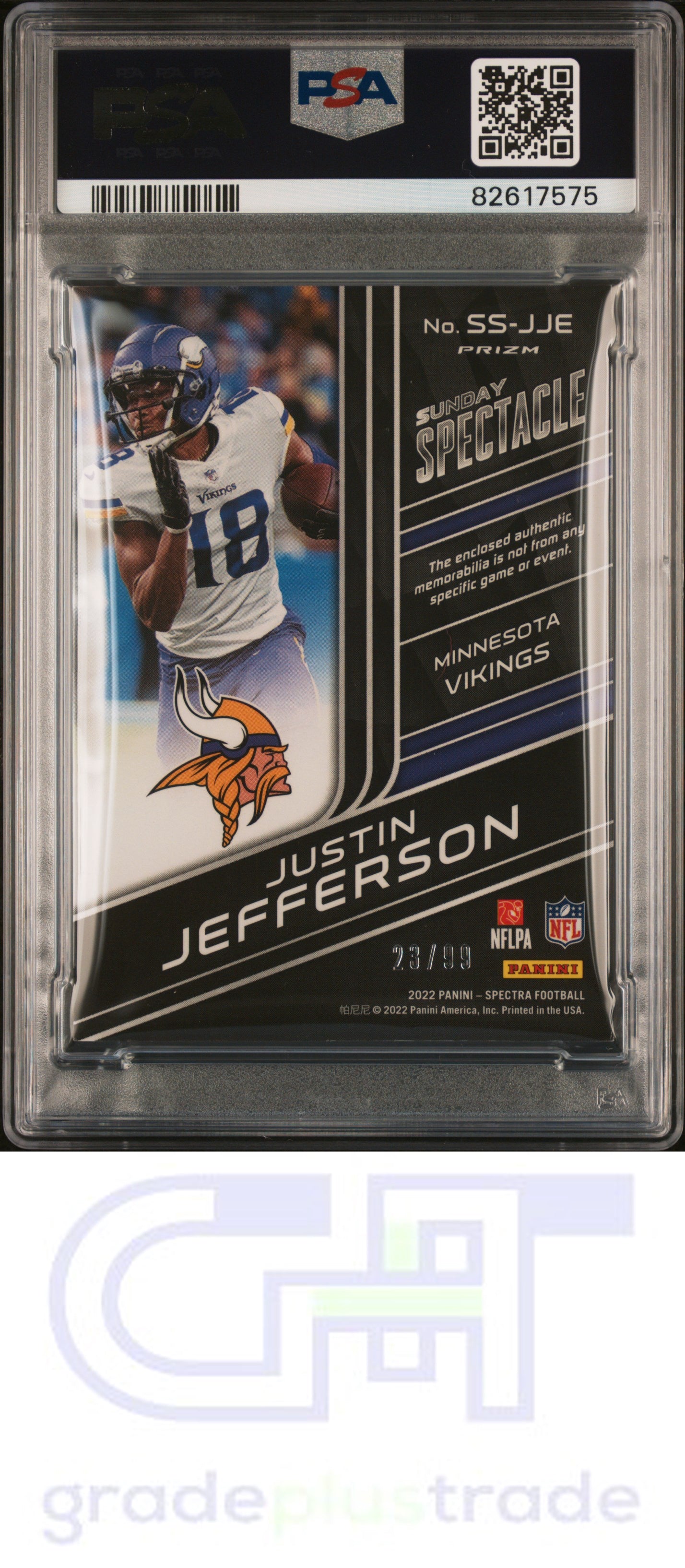 2022 Panini Spectra Sunday Spectacle Memorabilia Justin Jefferson /99 PSA 8