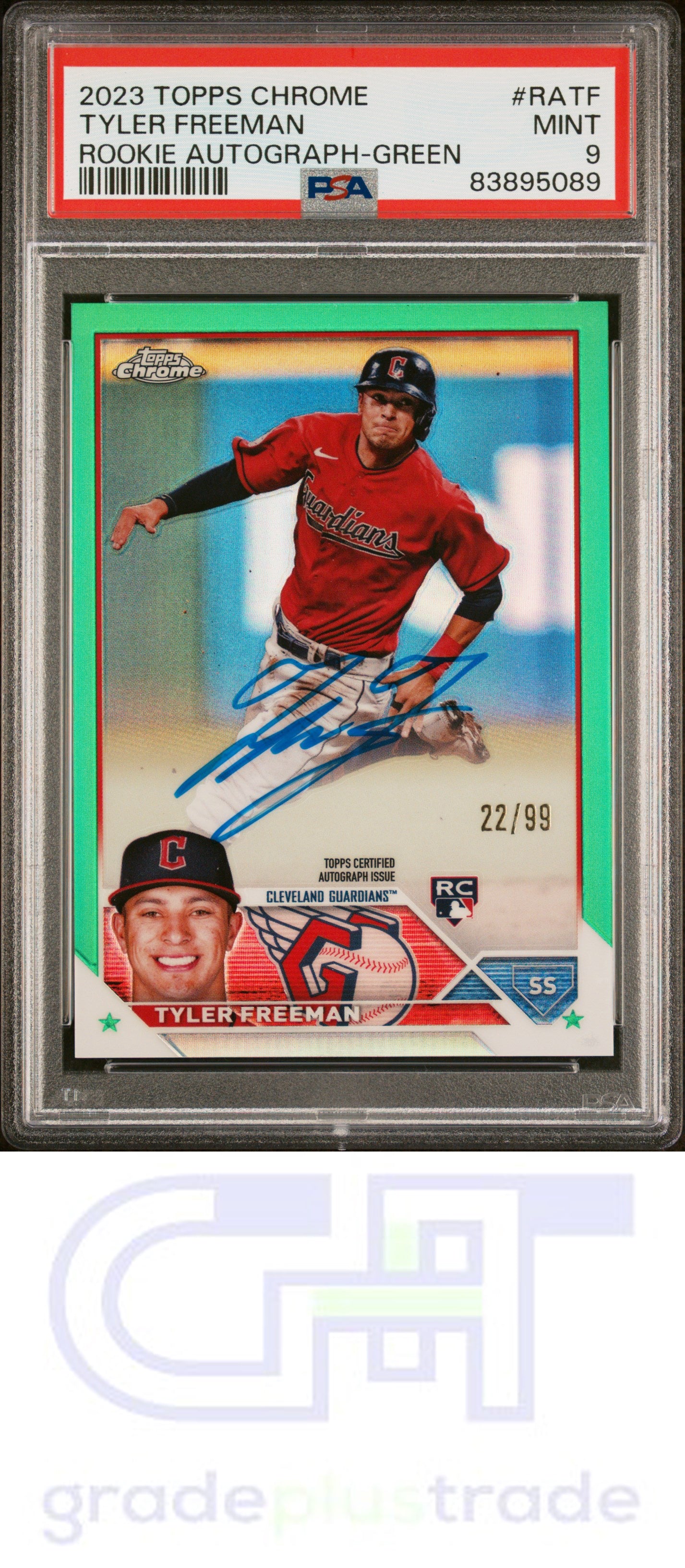 2023 Topps Chrome Rookie Autograph Tyler Freeman Green Ref /99 PSA 9