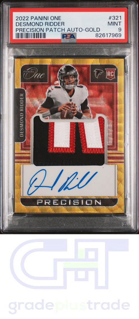 2022 Panini One #321 Desmond Ridder Precision Patch Auto-Gold #'d /15 PSA 9