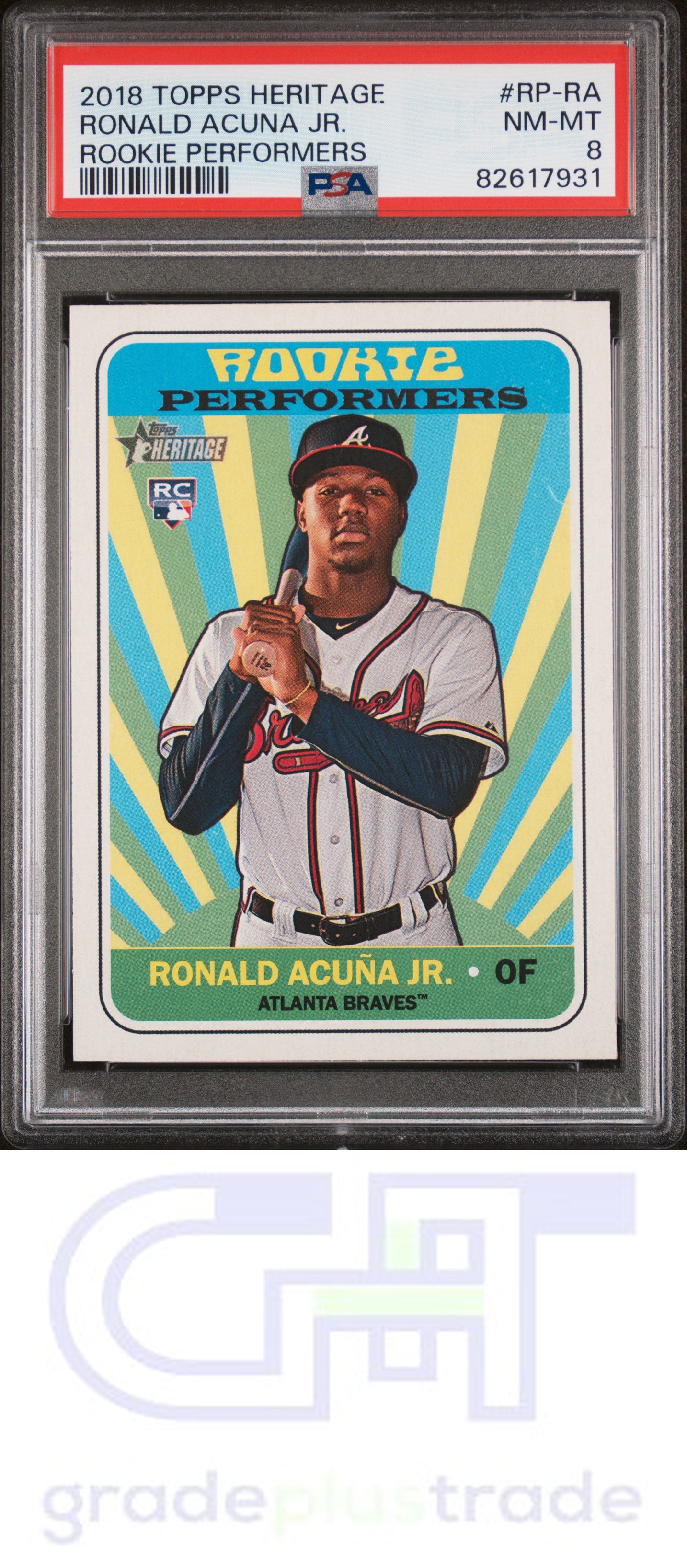 2018 Topps Heritage Rookie Performers #RP-RA Ronald Acuna Jr. RC PSA 8