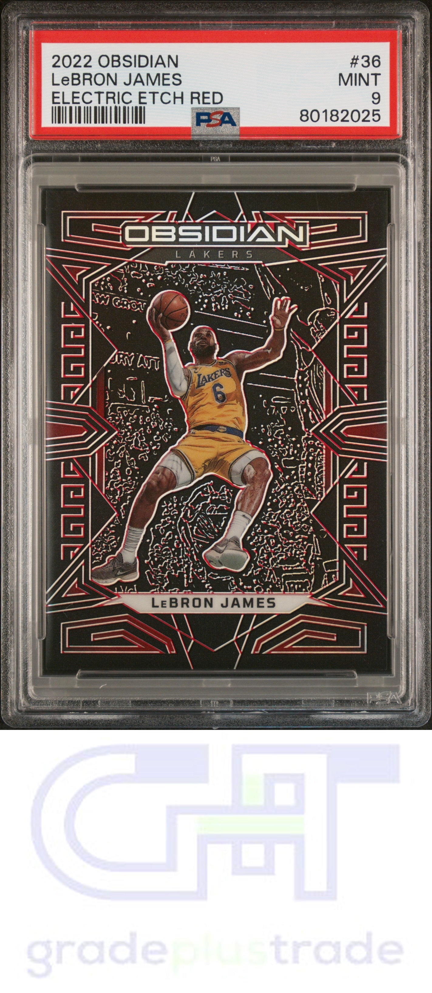 2022 Panini Obsidian #36 Lebron James Electric Etch Red #'d 2/5 PSA 9