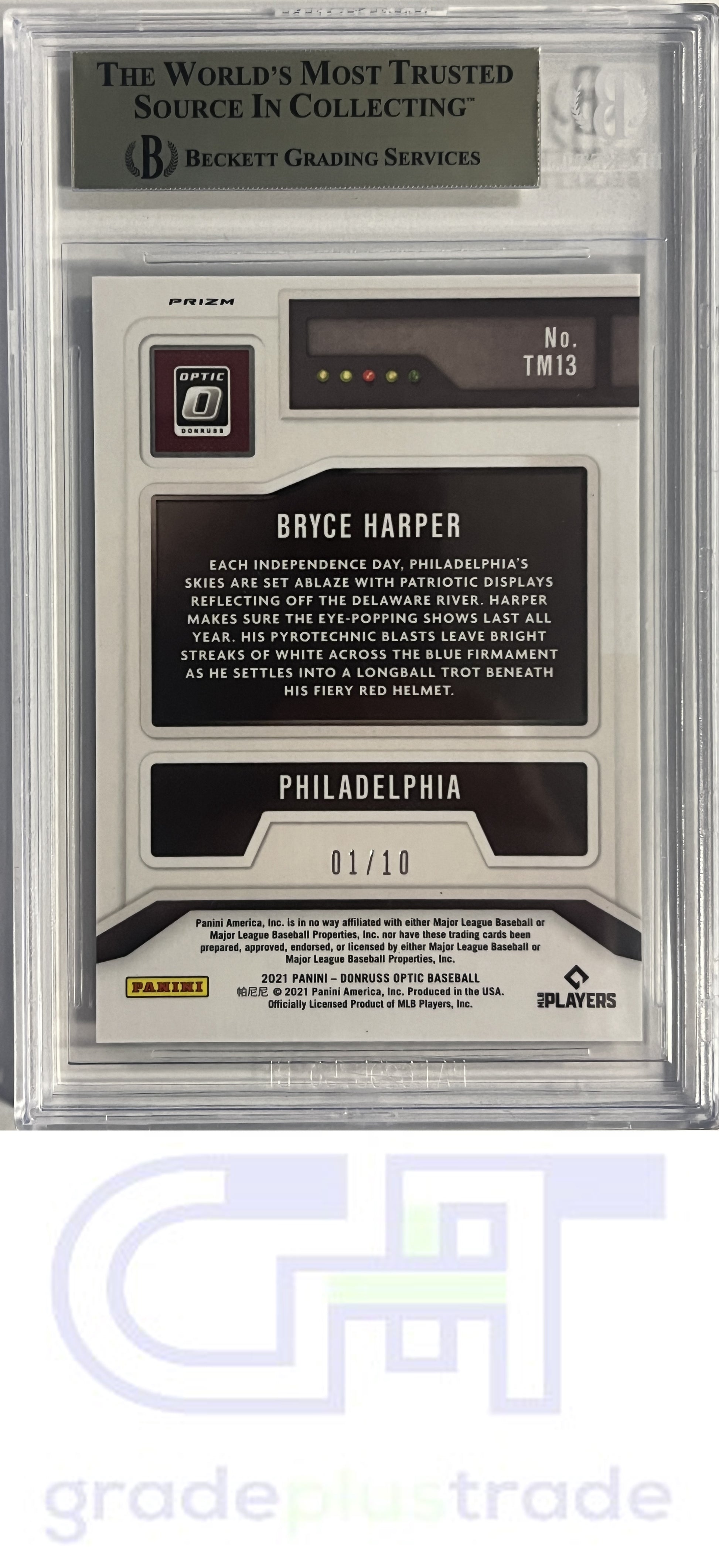 2021 Donruss Optic #TM13 Bryce Harper T-Minus 3...2...1 Gold #'d /10 BGS 9.5