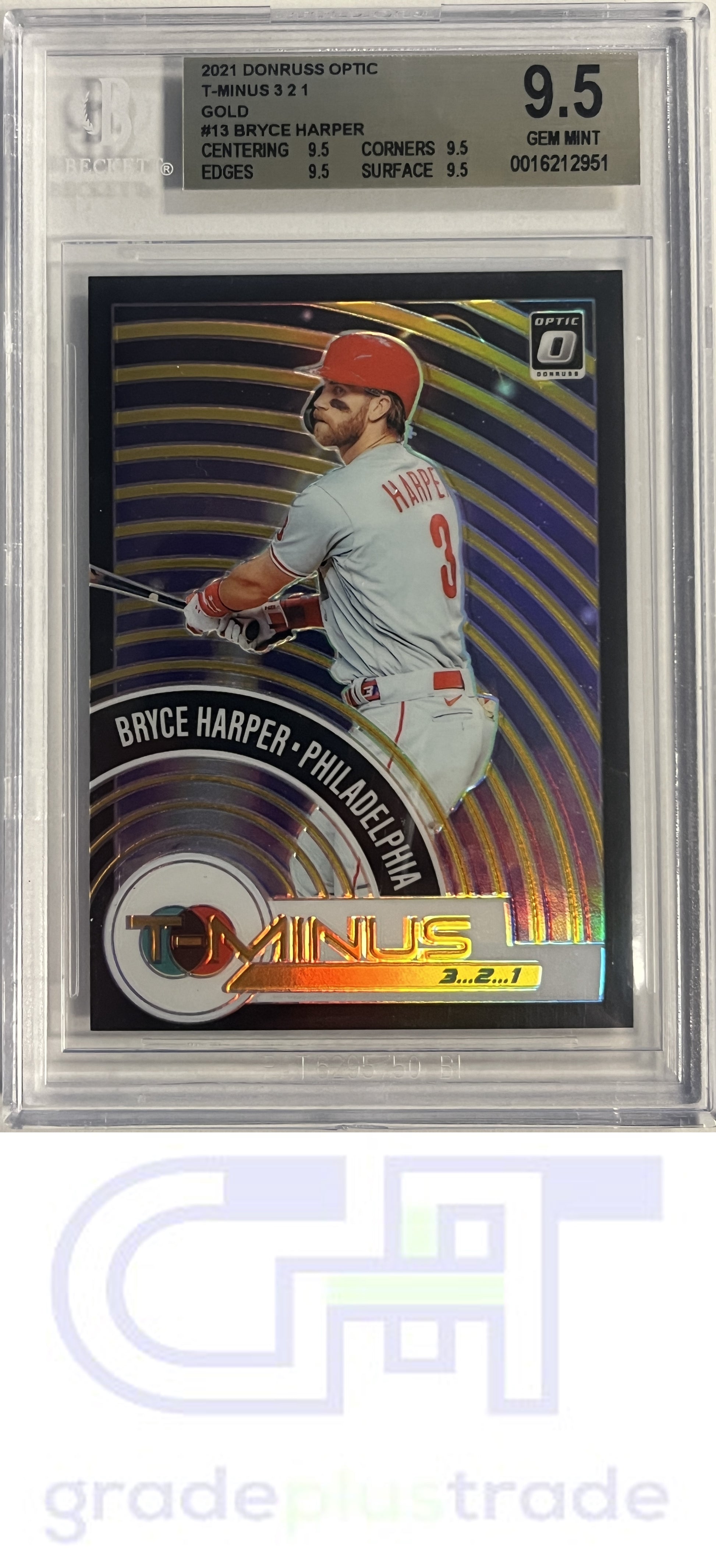 2021 Donruss Optic #TM13 Bryce Harper T-Minus 3...2...1 Gold #'d /10 BGS 9.5