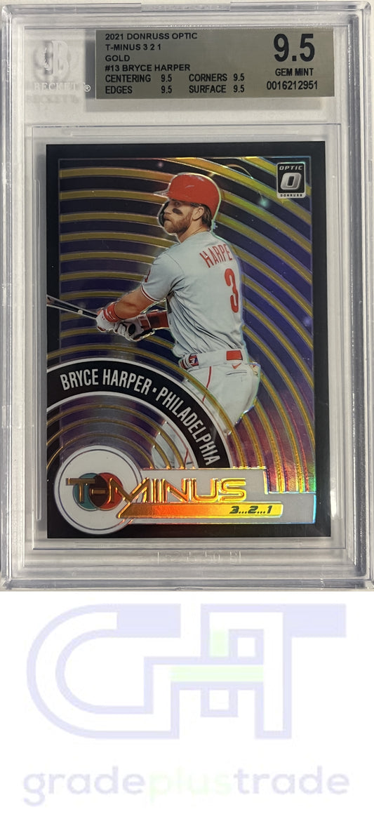 2021 Donruss Optic #TM13 Bryce Harper T-Minus 3...2...1 Gold #'d /10 BGS 9.5