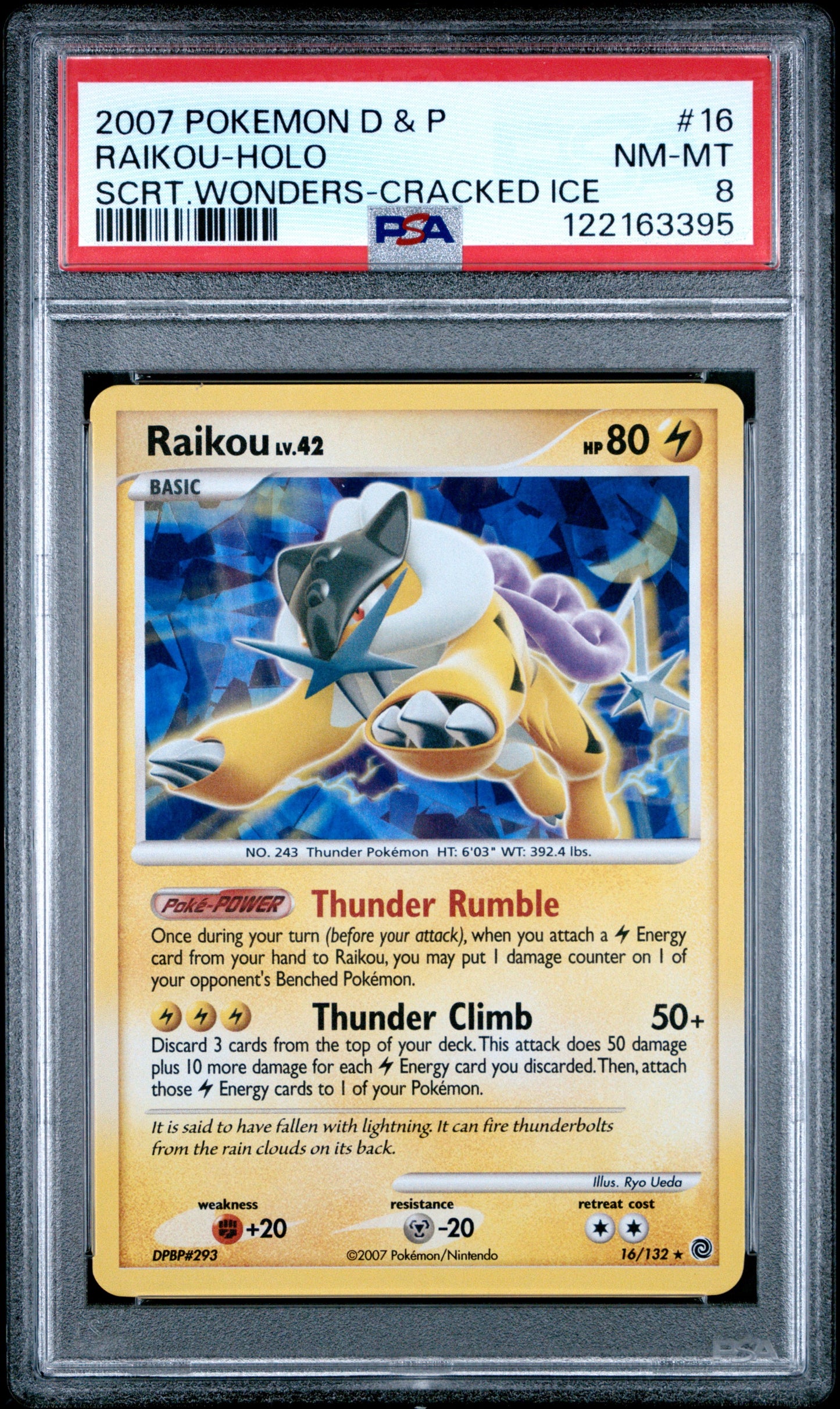 2007 Pokemon D & P #16 Raikou Holo Secret Wonders Cracked Ice PSA 8