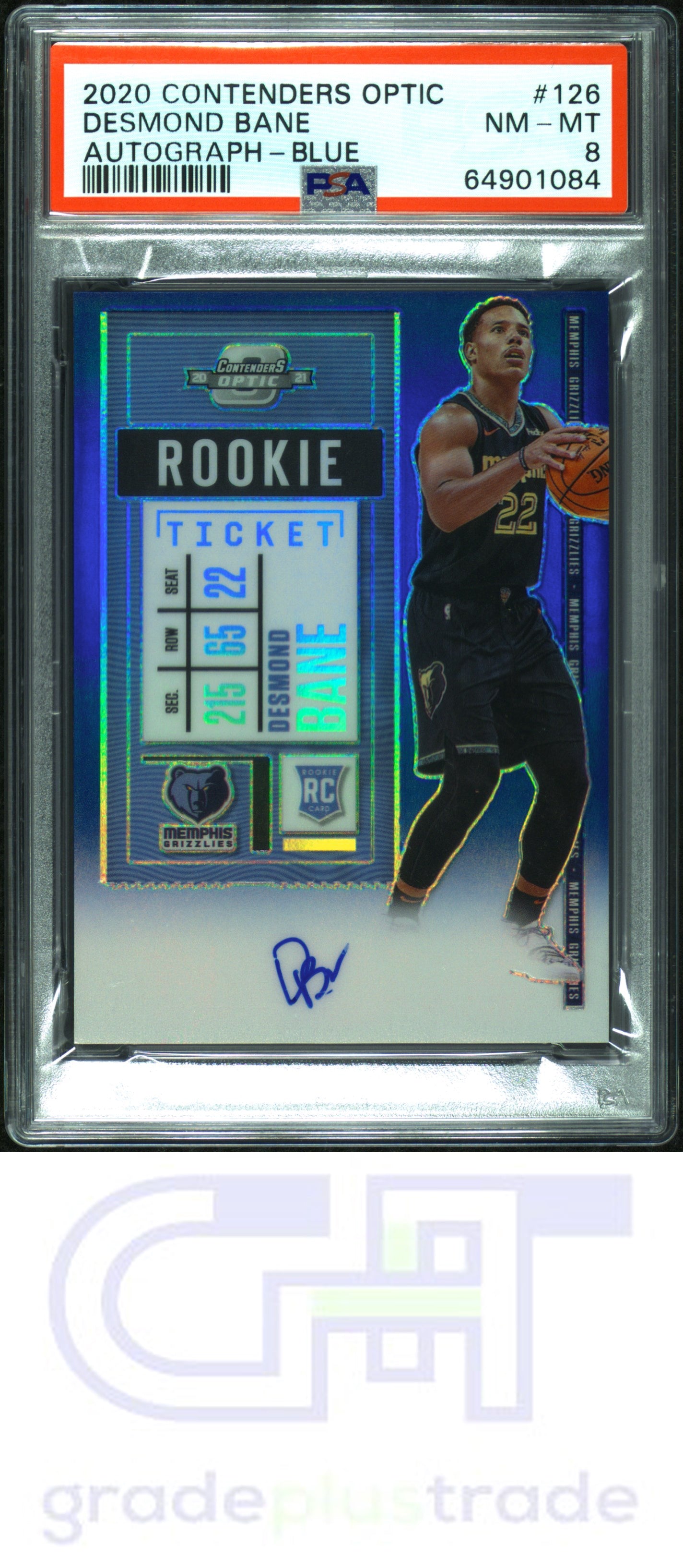 2020 Panini Contenders Optic #126 Autograph-Blue Desmond Bane PSA 8