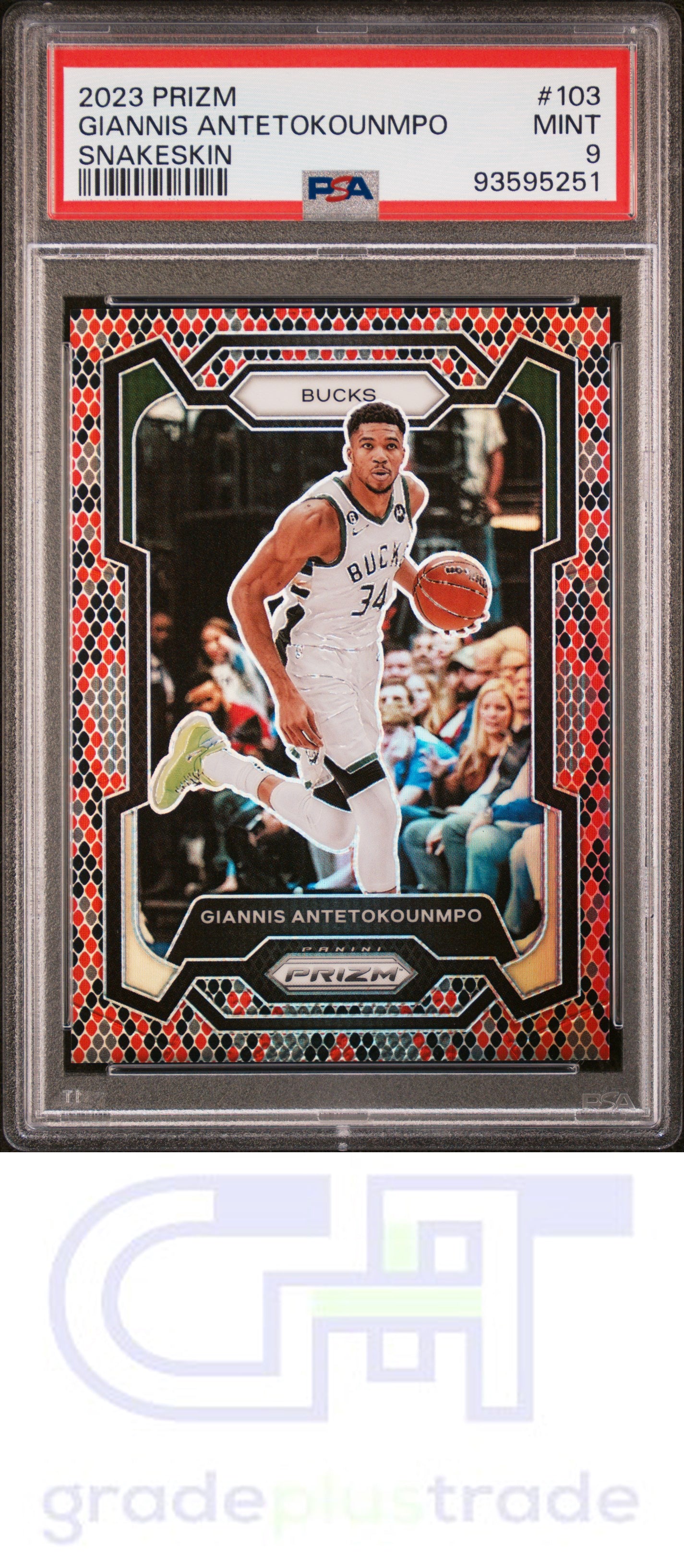 2023 Panini Prizm #103 Snakeskin Prizm Giannis Antetokounmpo PSA 9