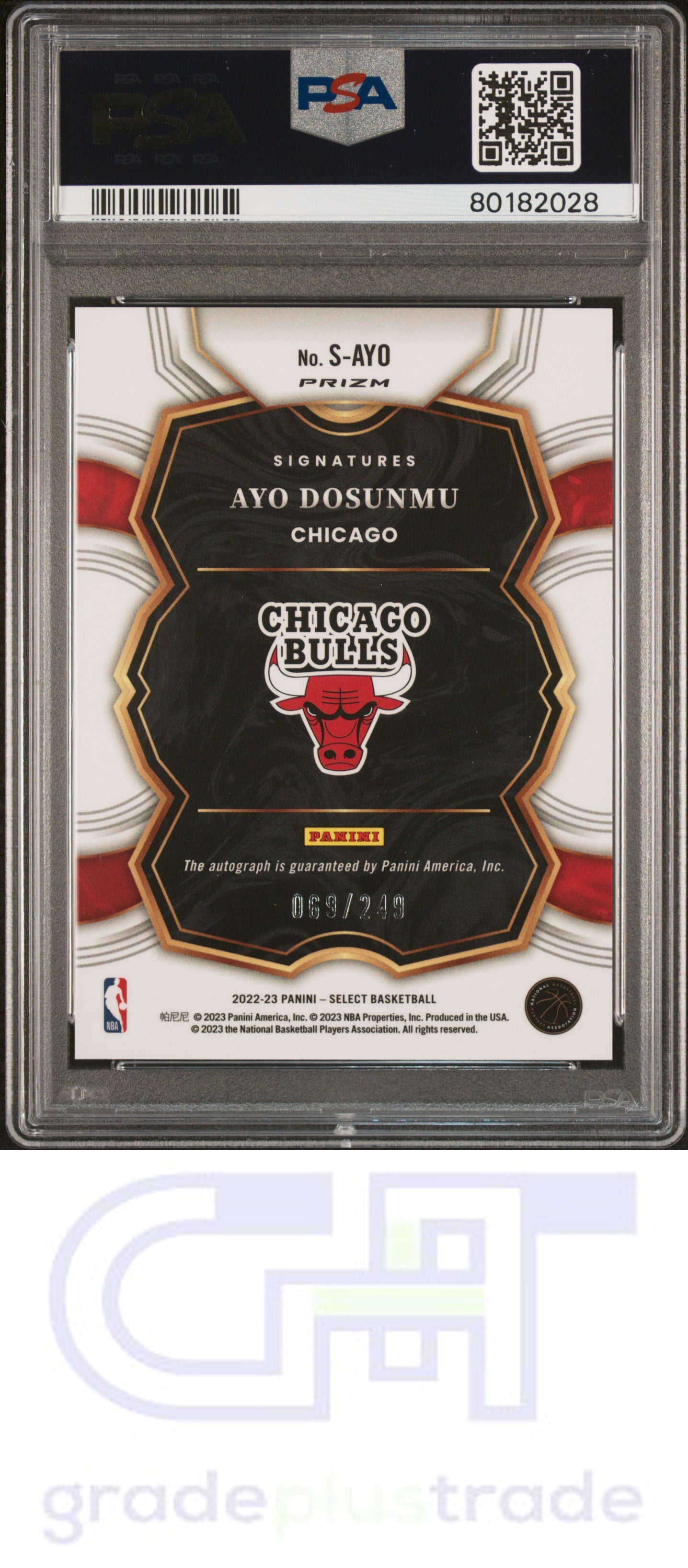 2022 Panini Select Signatures #SAYO Signature Ayo Dosunmu PSA 9