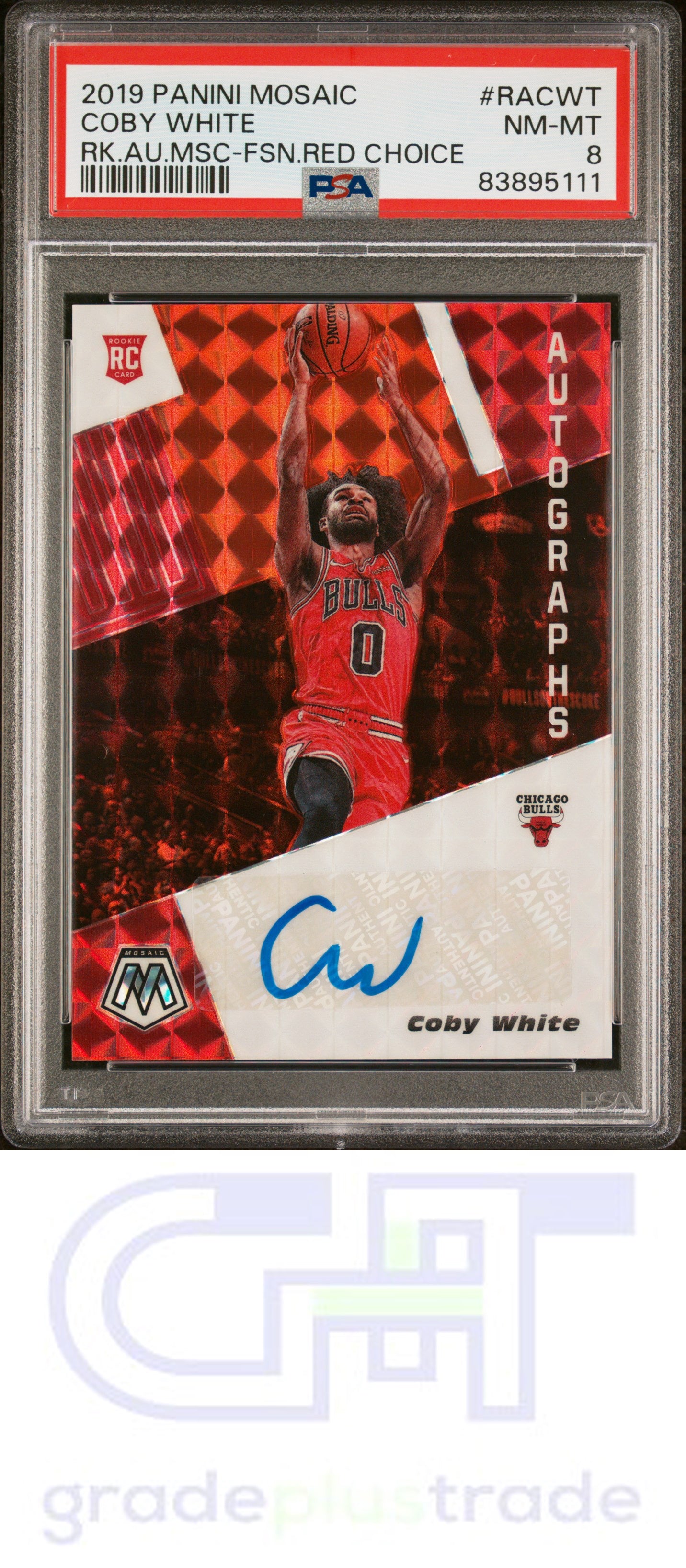 2019 Panini Mosaic Rookie Autographs Mosaic Red Choice Coby White PSA 8