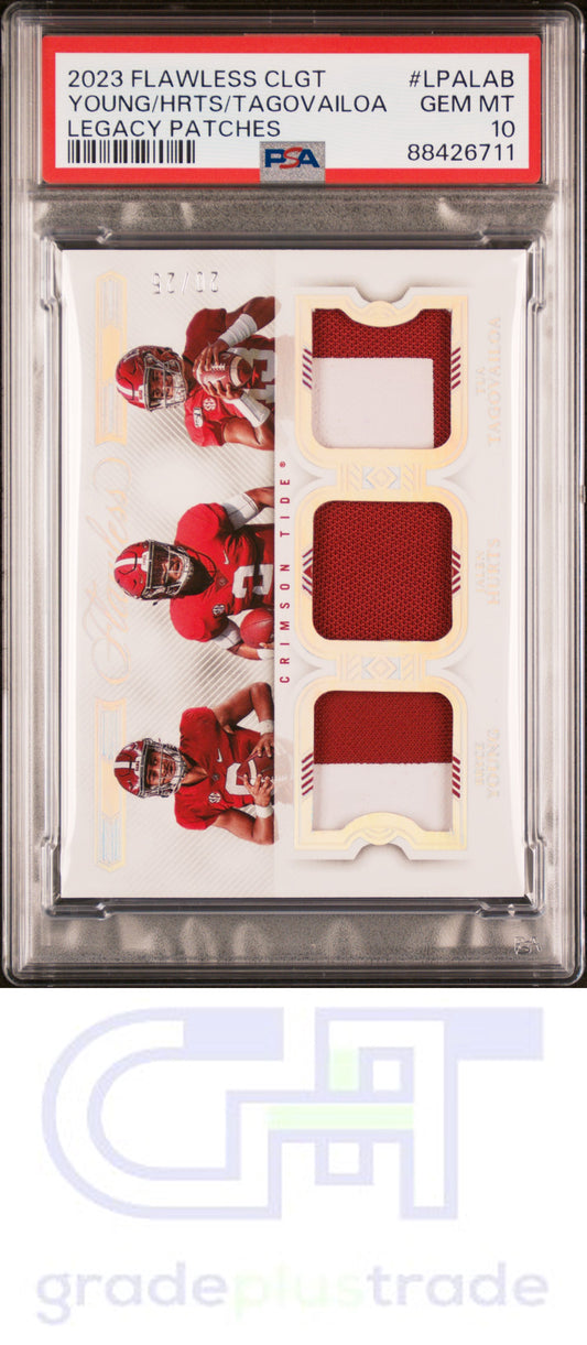 2023 Panini Flawless Collegiate Legacy Patches Young/Hrts/Tagovailoa PSA 10