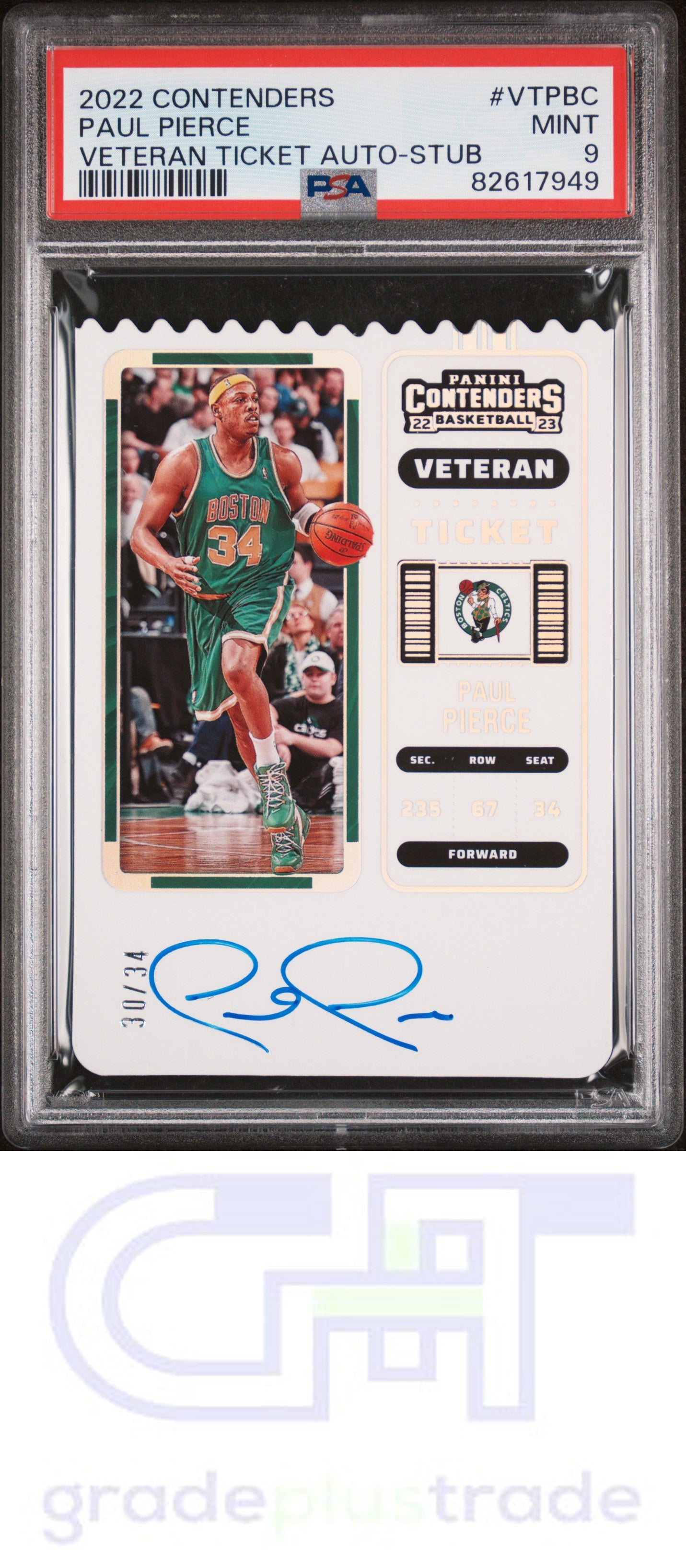 2022 Panini Contenders Veteran Ticket Autographs Auto-Stub Paul Pierce PSA 9