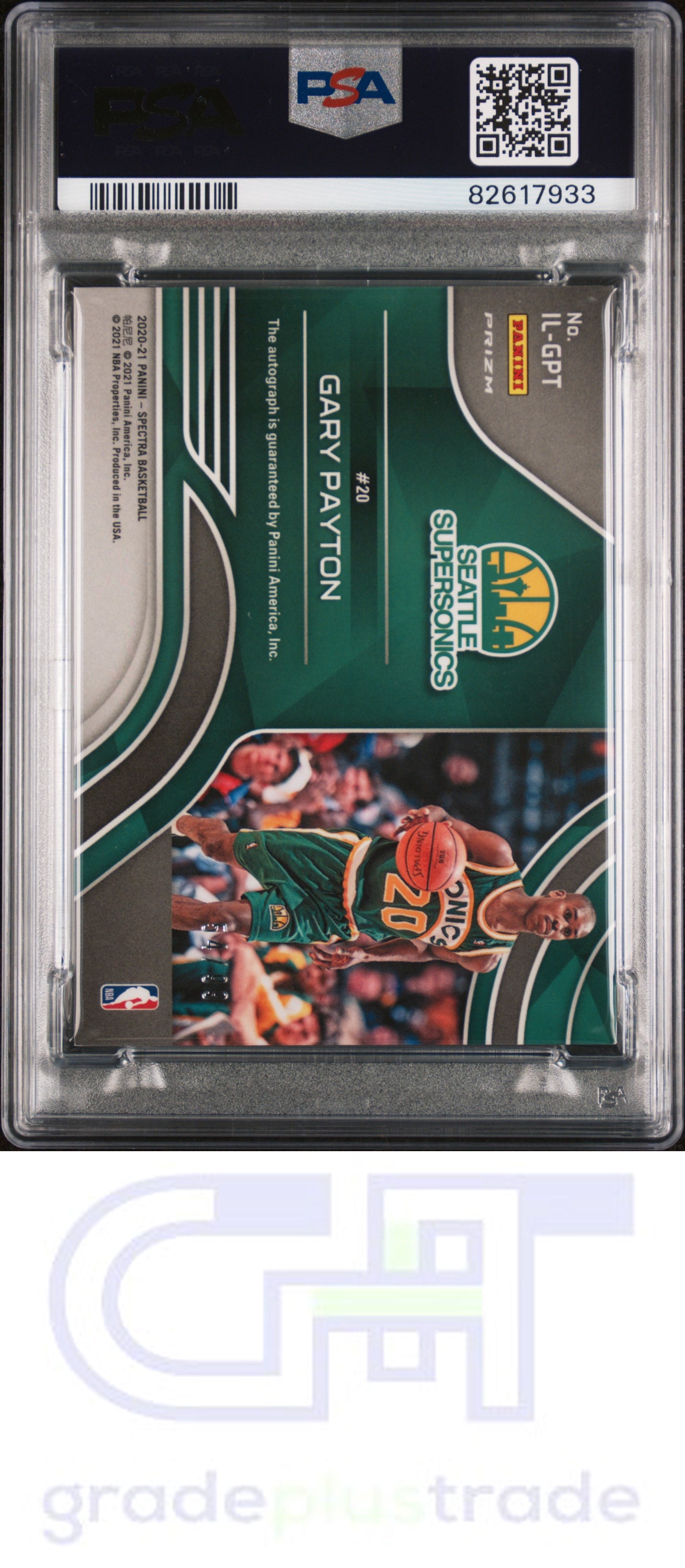 2020 Panini Spectra Illustrious Legends Signatures #GPT Gary Payton PSA 8