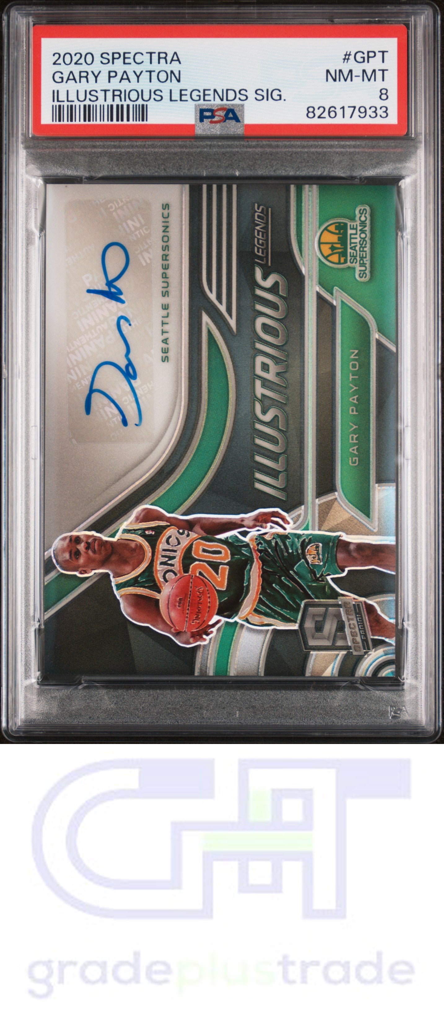 2020 Panini Spectra Illustrious Legends Signatures #GPT Gary Payton PSA 8