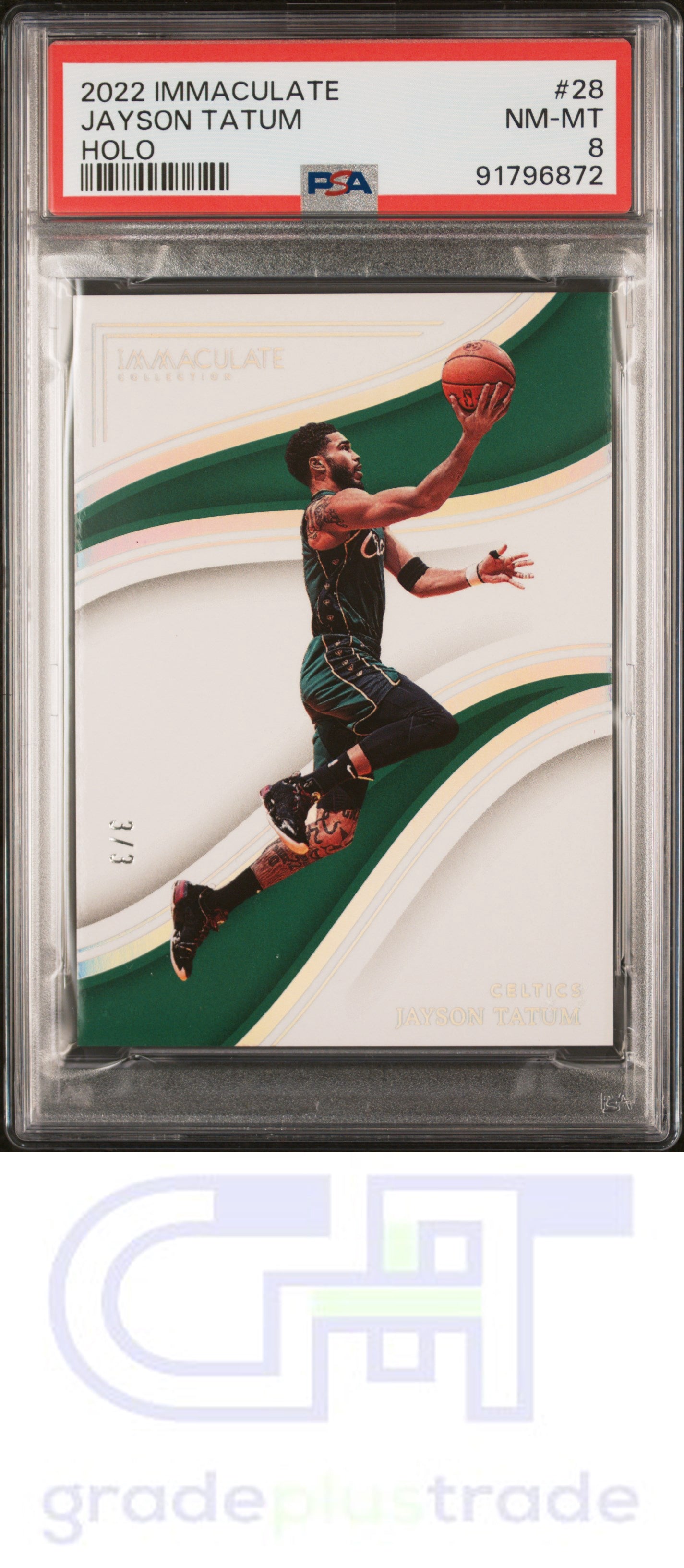 2022 Panini Immaculate Collection #28 Holo Jayson Tatum #'d 3/3 PSA 8