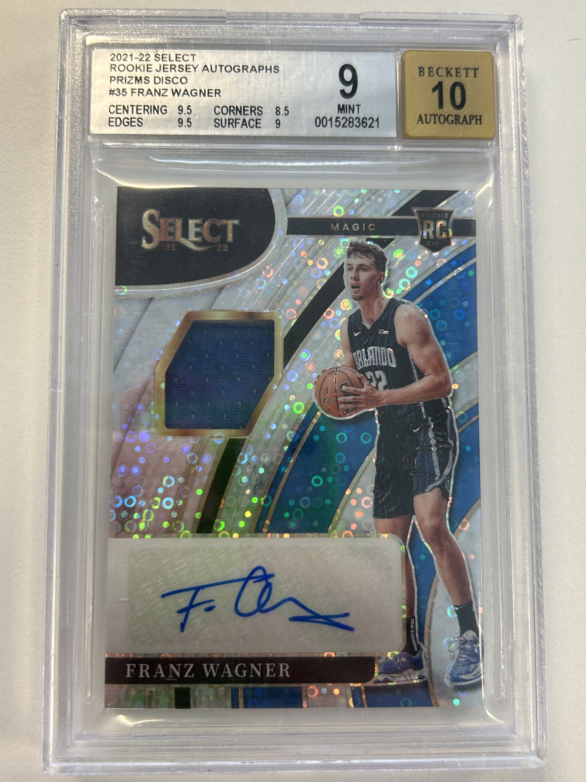 2021-22 Select Rookie Jersey Autographs Prizms Disco #35 Franz Wagner BGS 9.0