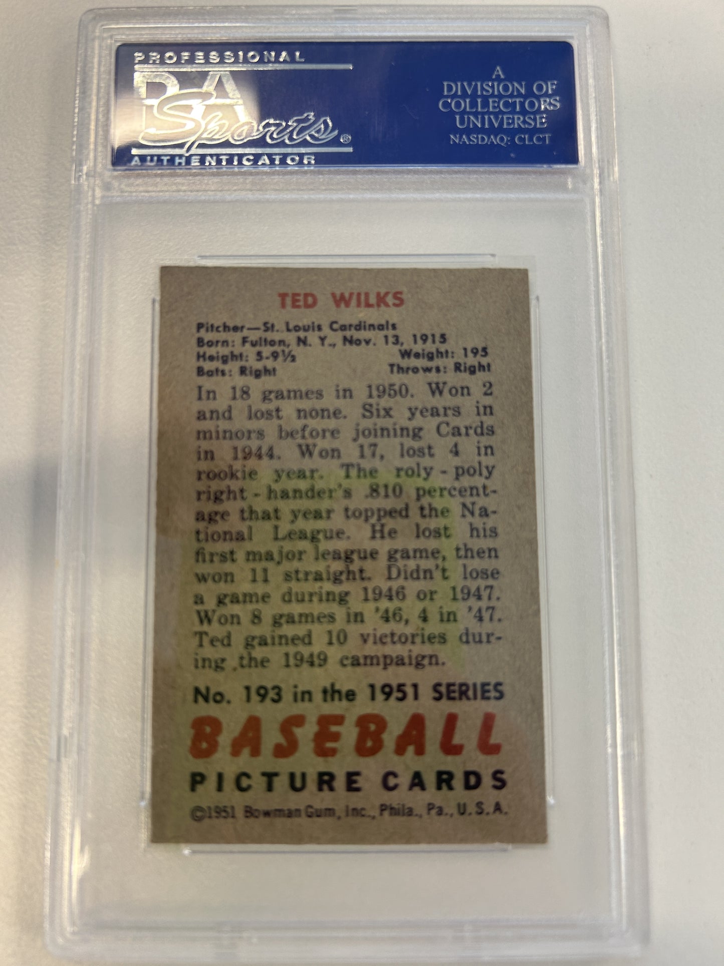 1951 Bowman #193 Ted Wilks PSA 6