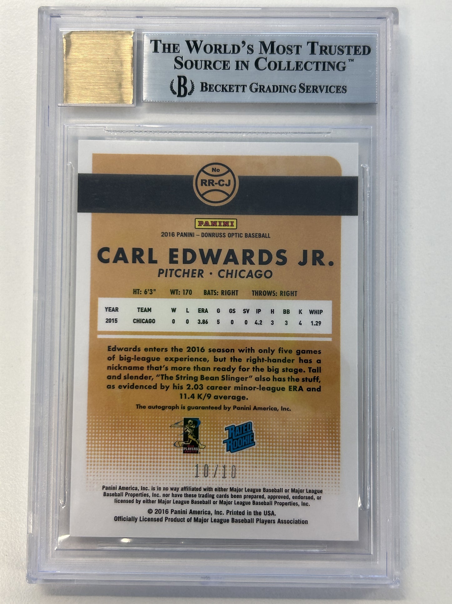 2016 Donruss Optic Rated Rookies Signatures Gold #5 Carl Edwards Jr./10 BGS 9