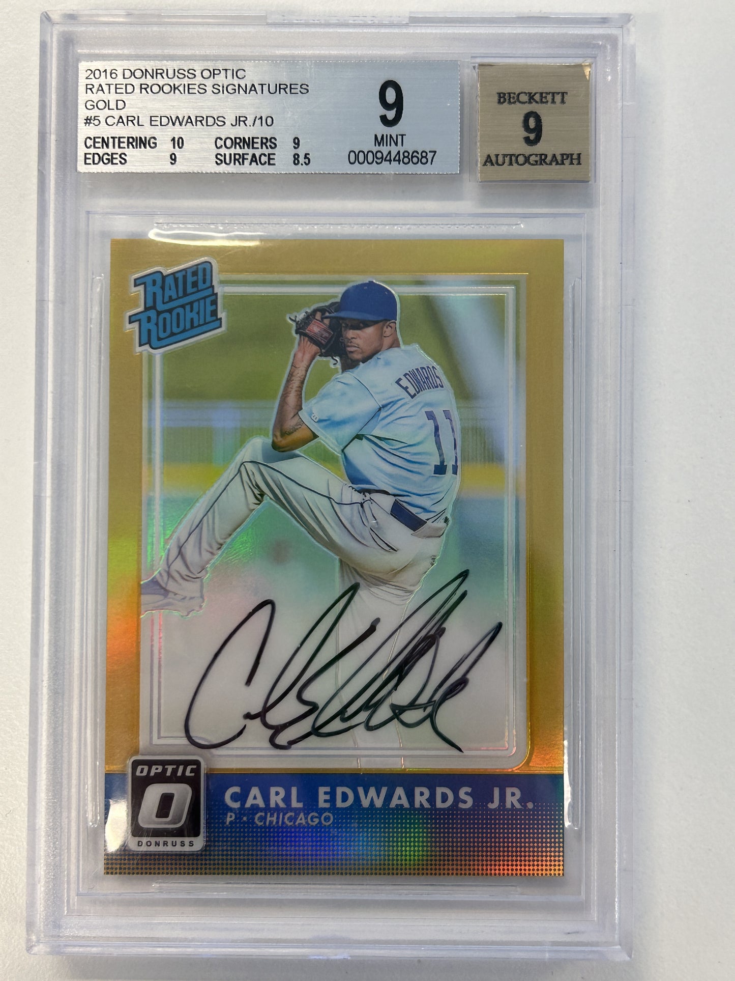 2016 Donruss Optic Rated Rookies Signatures Gold #5 Carl Edwards Jr./10 BGS 9