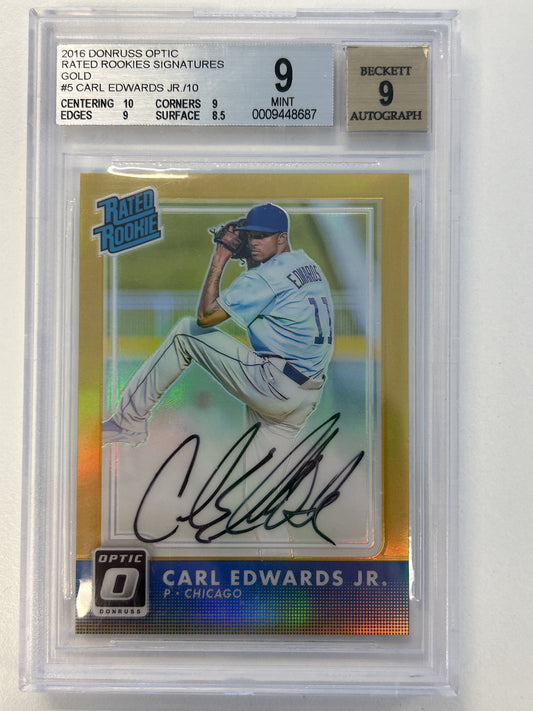 2016 Donruss Optic Rated Rookies Signatures Gold #5 Carl Edwards Jr./10 BGS 9