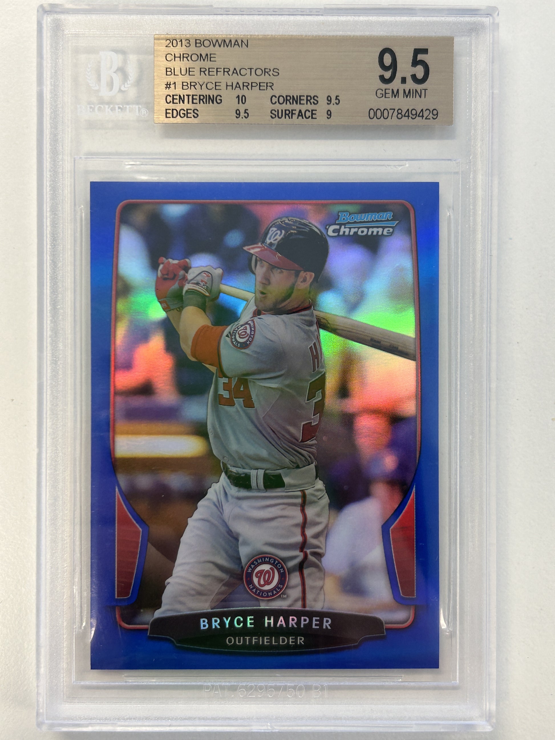 2013 Bowman Chrome Blue Refractors #1 Bryce Harper /250 BGS 9.5