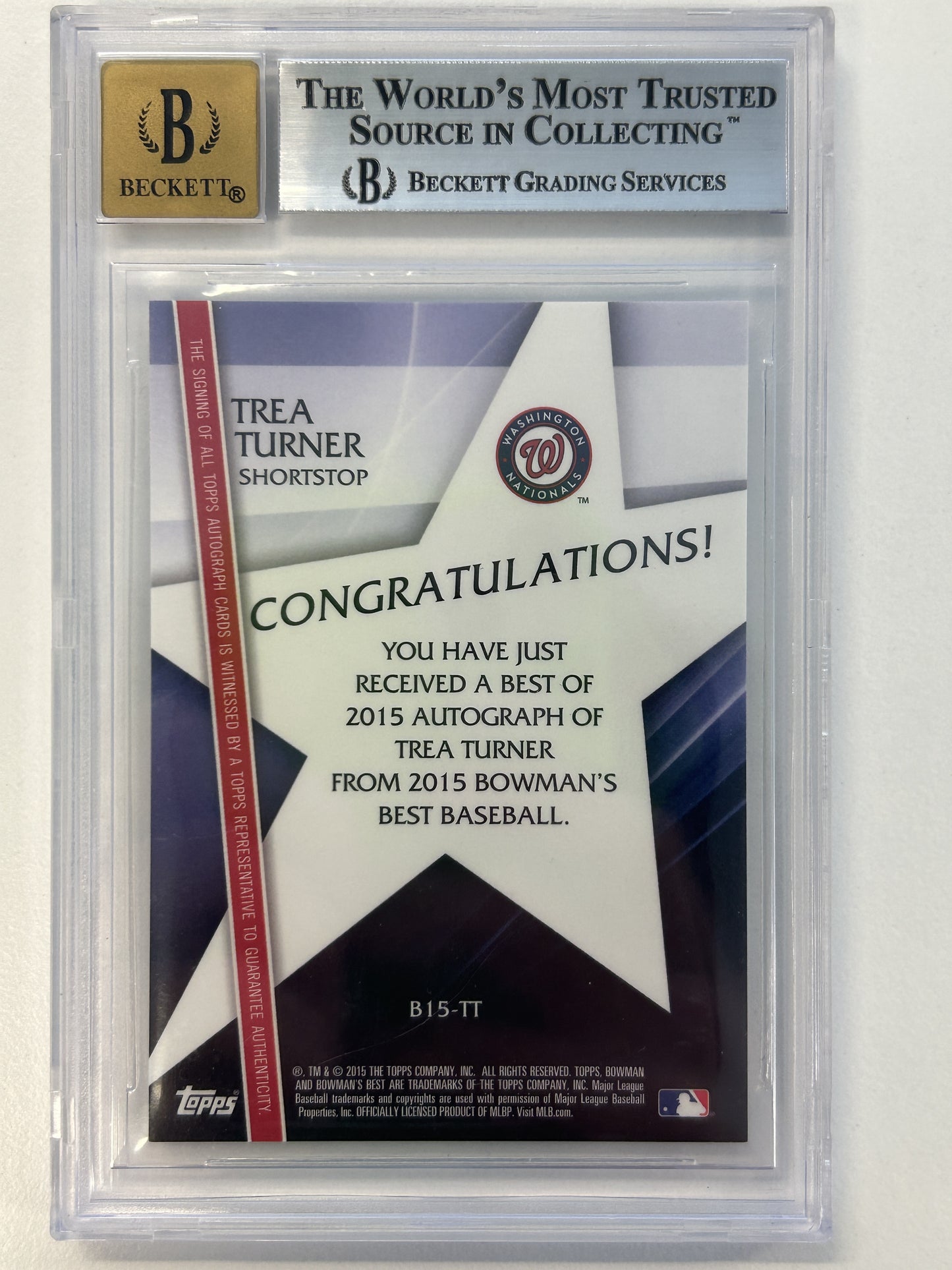 2015 Bowman's Best Best of '15 Autographs Refractors #B15TT Trea Turner BGS 8.5