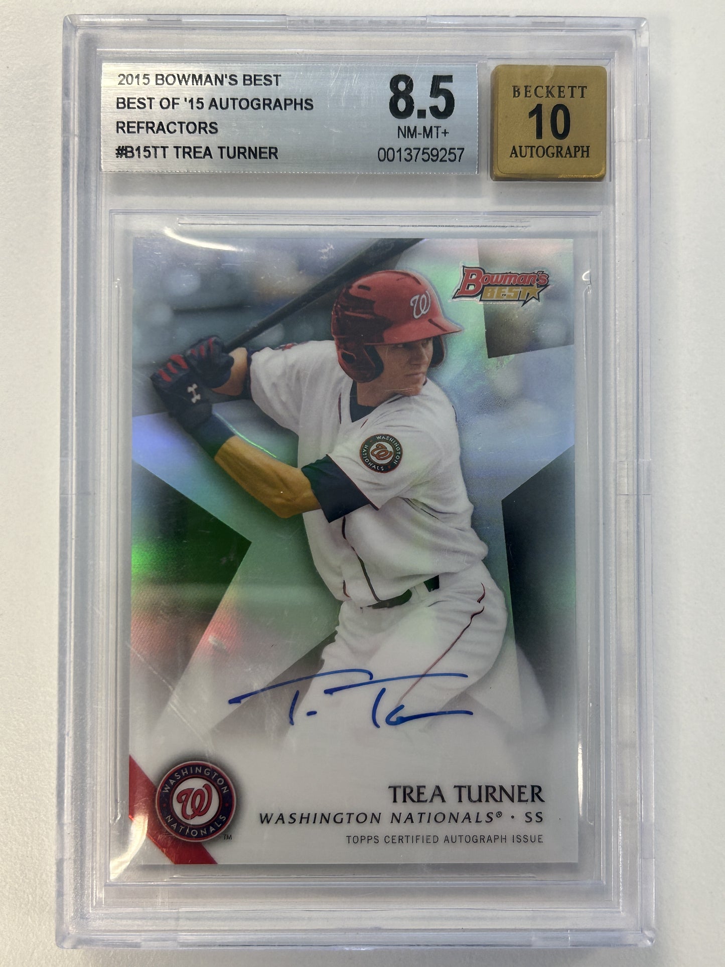 2015 Bowman's Best Best of '15 Autographs Refractors #B15TT Trea Turner BGS 8.5