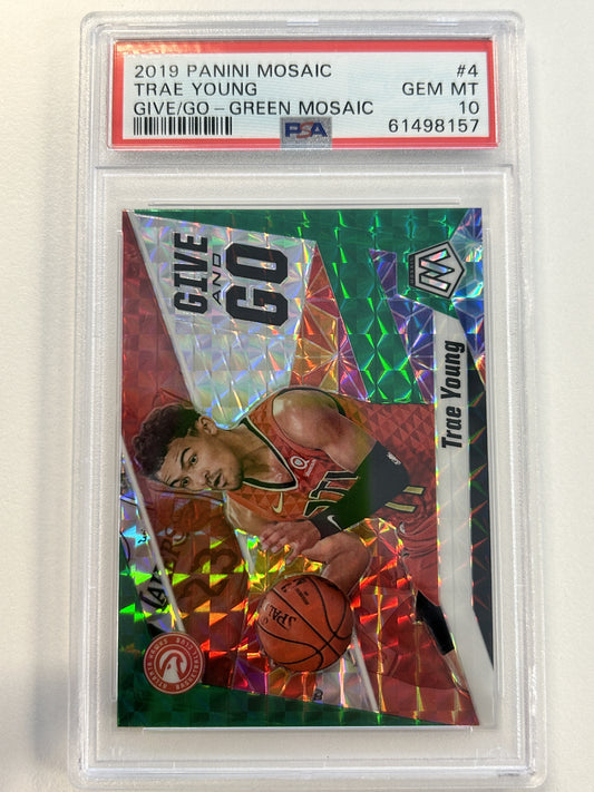 2019 Panini Mosaic Give And Go #4 Give/Go-Green Mosaic Trae Young PSA 10