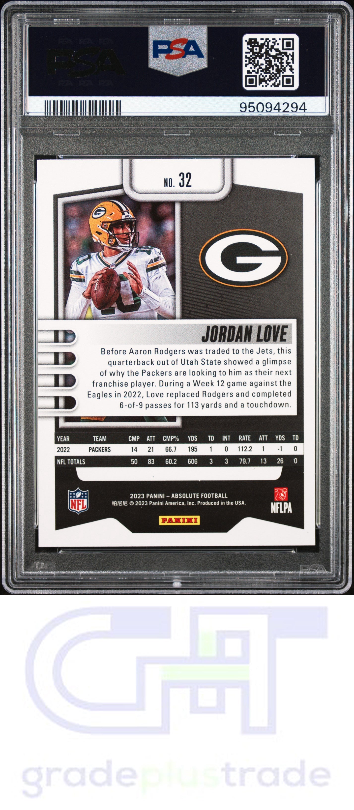 2023 Panini Absolute #32 Red White Blue Kaleidoscope Jordan Love PSA 9