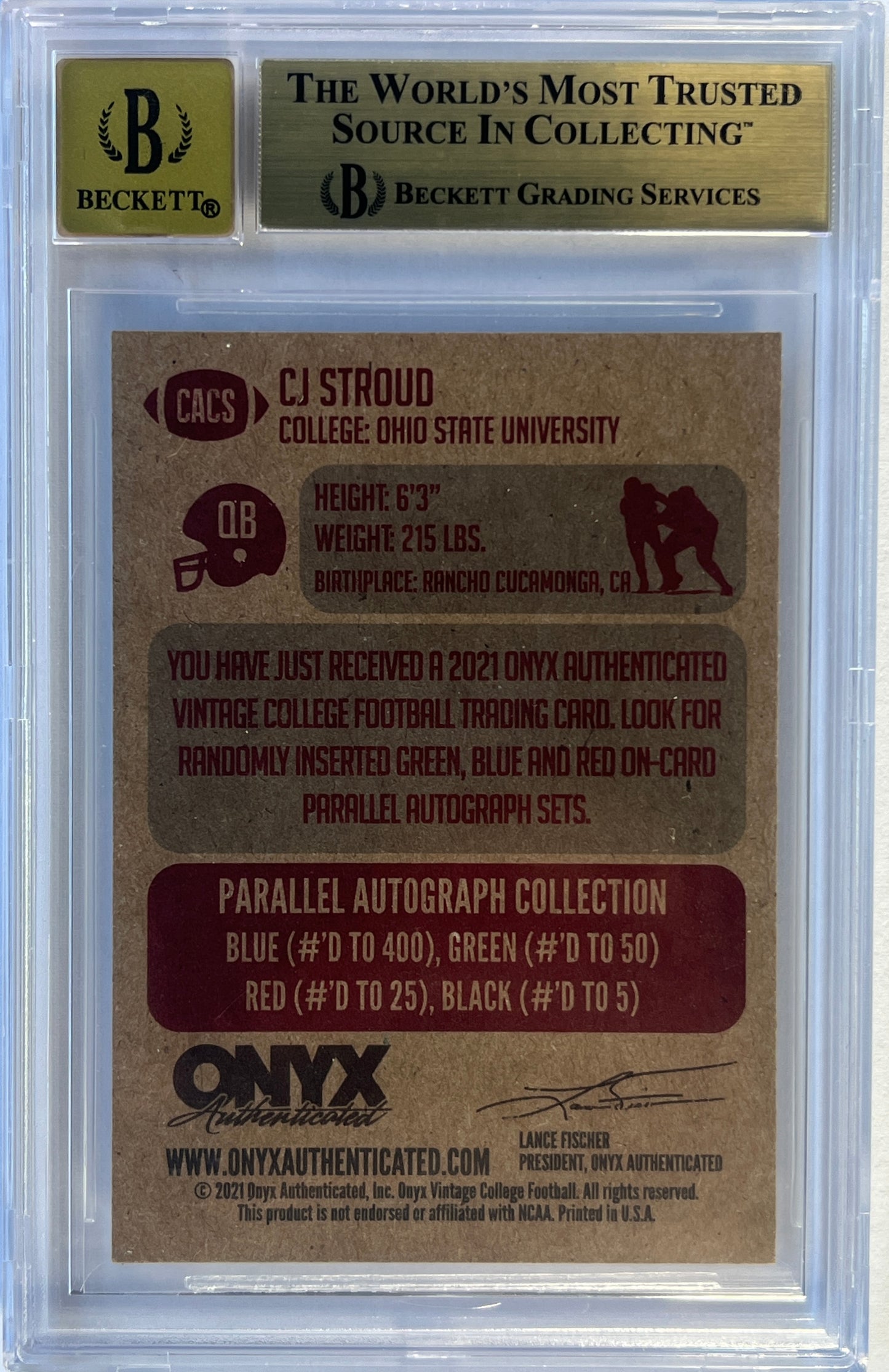 2021 Onyx Vintage College Autographs Blue #CACS CJ Stroud EXCH BGS 9.5