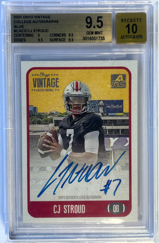 2021 Onyx Vintage College Autographs Blue #CACS CJ Stroud EXCH BGS 9.5