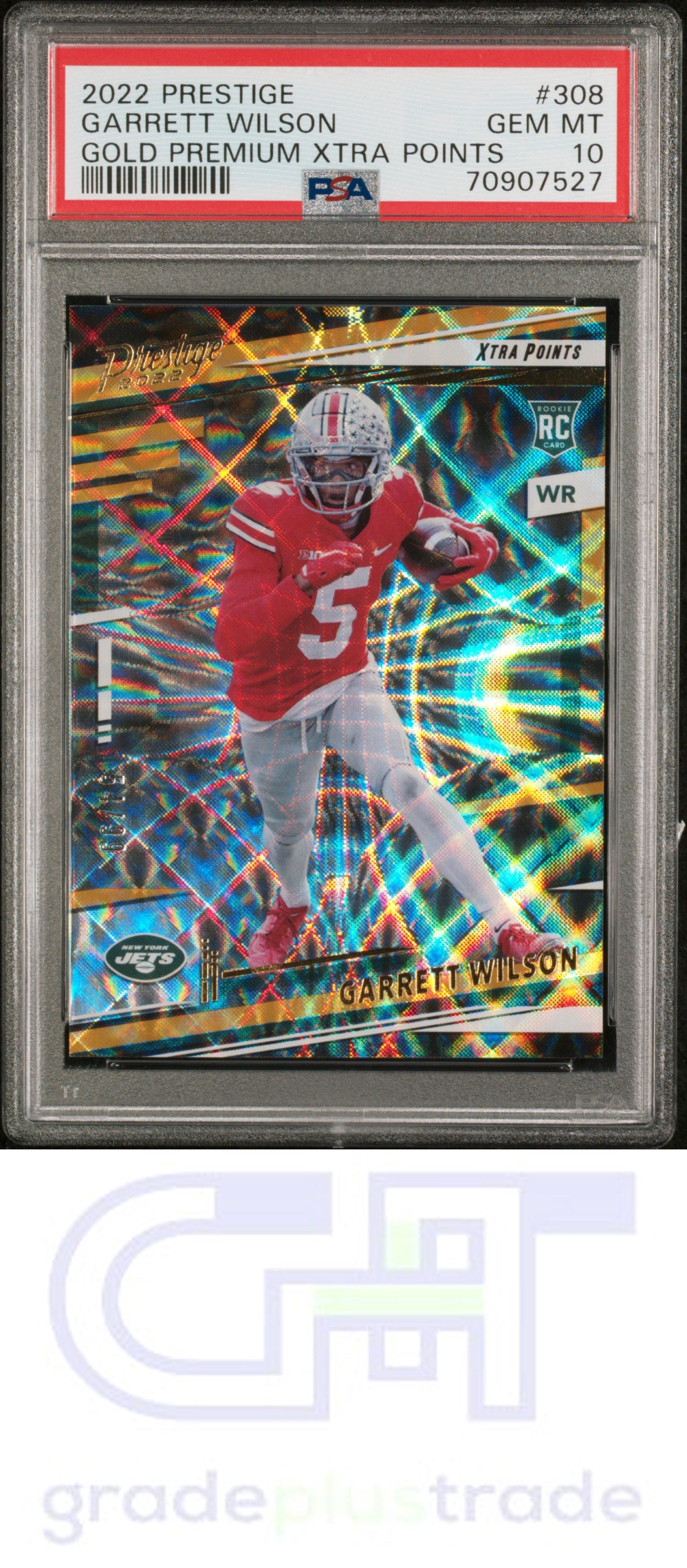 2022 Panini Prestige #308 Gold Premium Xtra Points Garrett Wilson /99 PSA 10