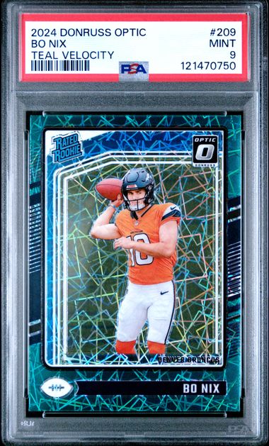 2024 Donruss Optic #209 Bo Nix Teal Velocity PSA 9