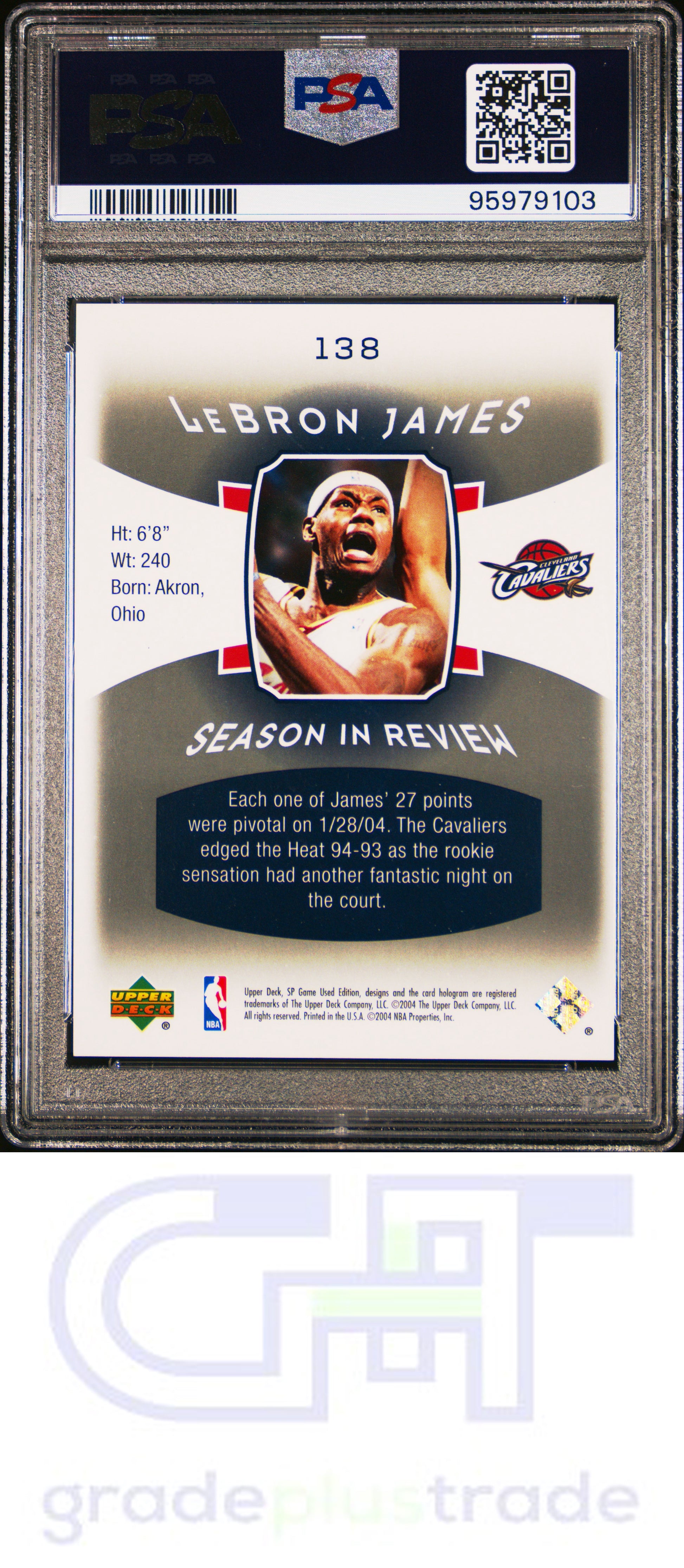 2004 Sp Game Used #138 Lebron James PSA 10