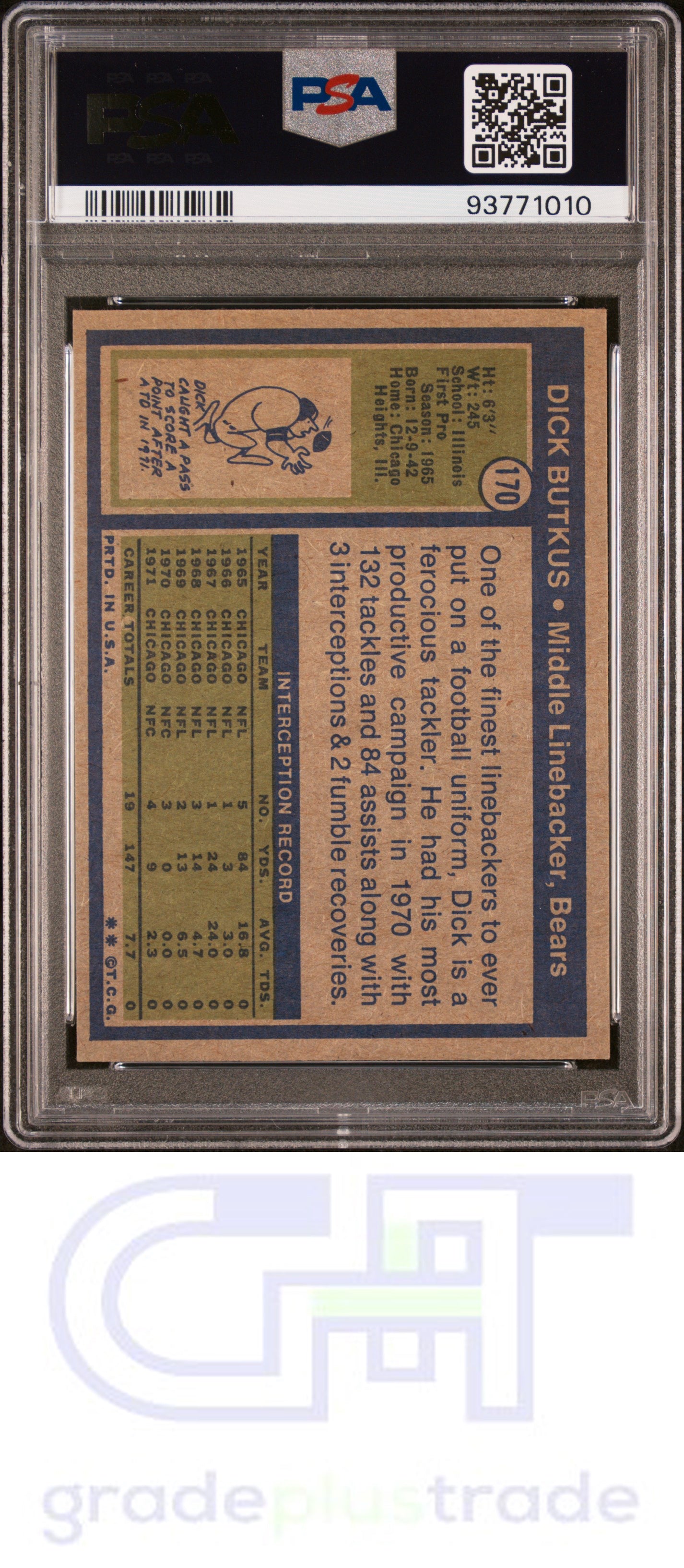 1972 Topps #170 Dick Butkus PSA 6