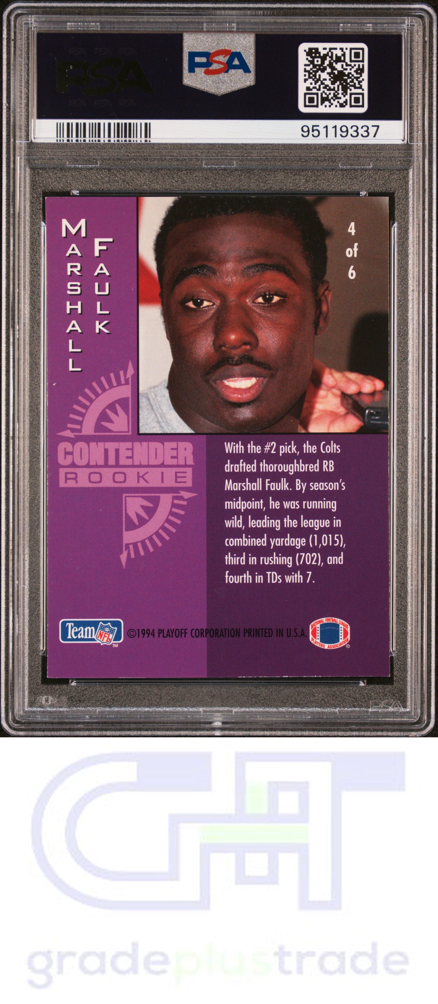 1994 Playoff Contenders Rookie Contenders #4 Marshall Faulk PSA 8