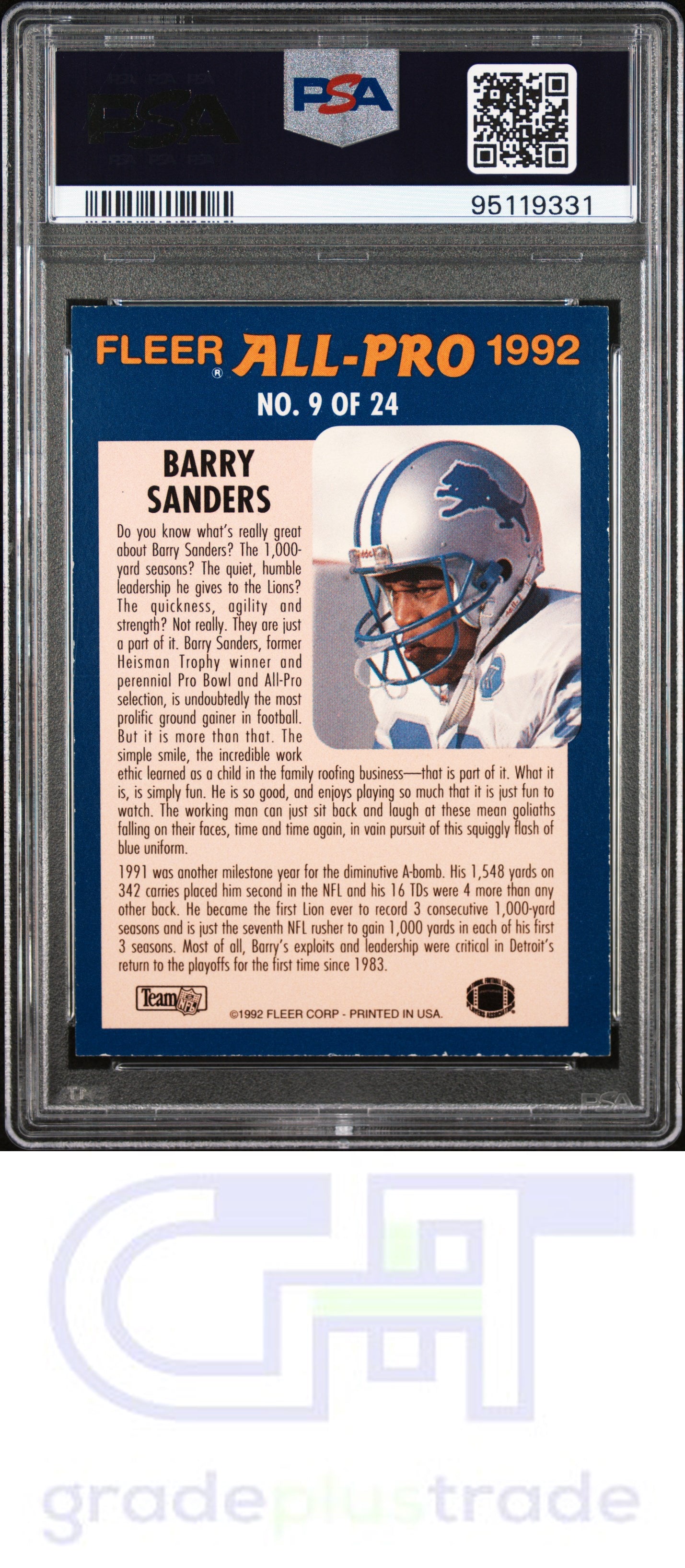 1992 Fleer All-Pro #9 Barry Sanders PSA 7