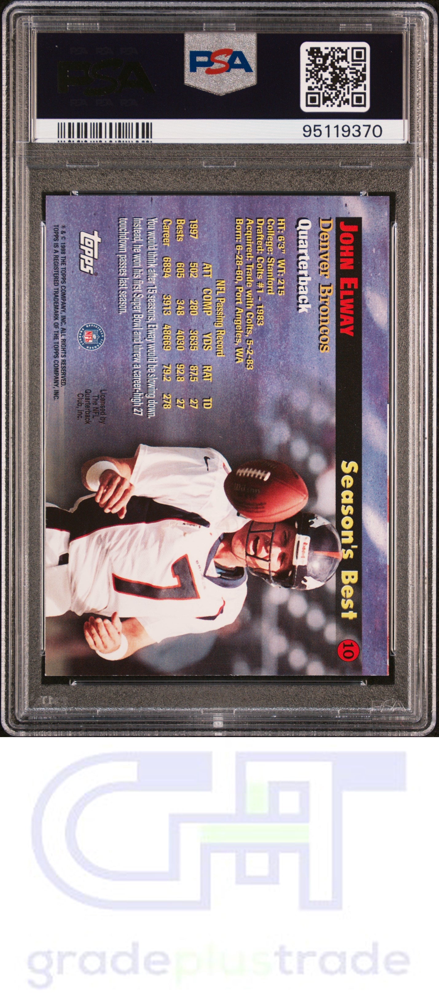 1998 Topps Season'S Best #10 Season'S Best John Elway PSA 6