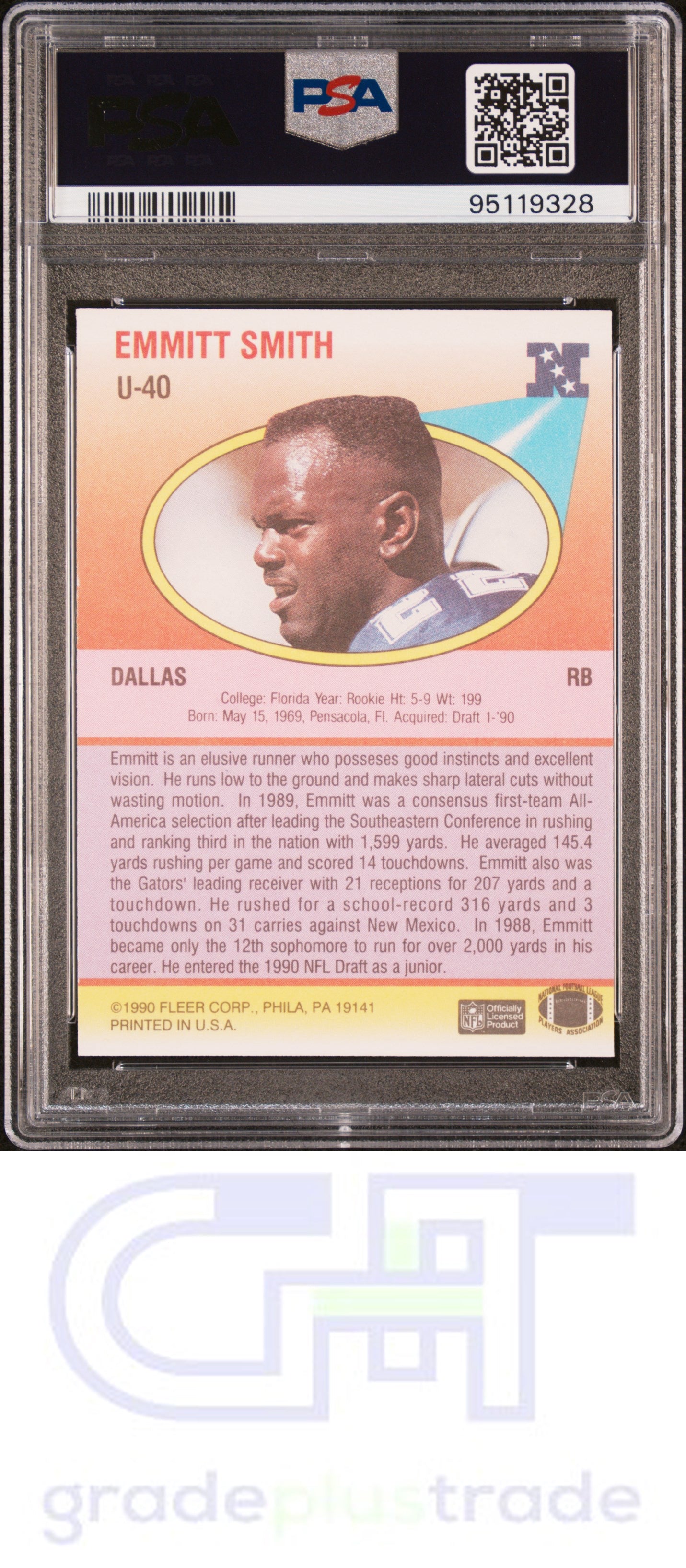 1990 Fleer Update #U-40 Emmitt Smith PSA 9