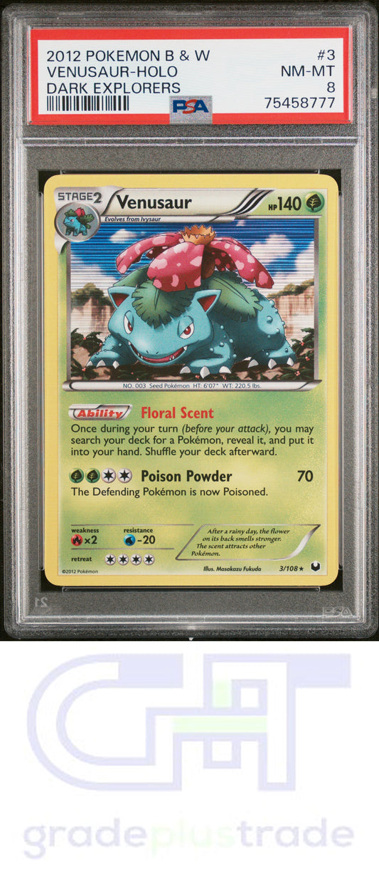 2012 Pokemon Black & White Dark Explorers #3 Dark Explorers Venusaur-Holo PSA 8