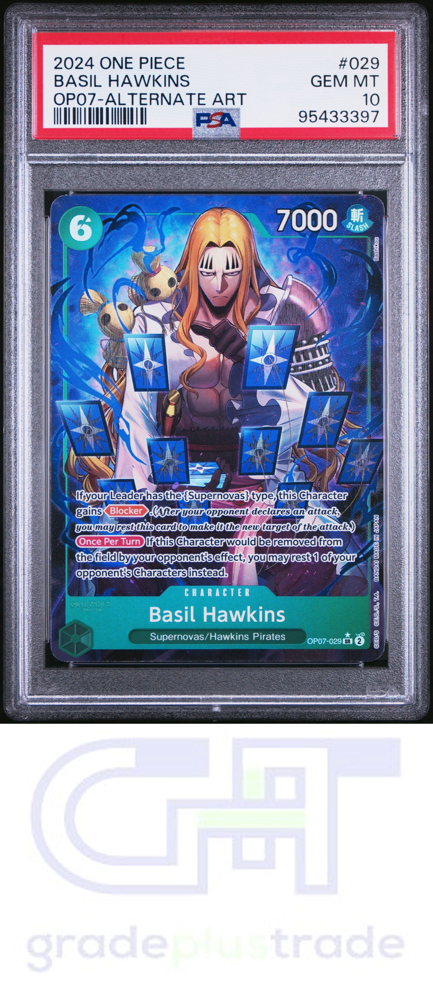 2024 One Piece #029 Op07-Alternate Art Basil Hawkins PSA 10