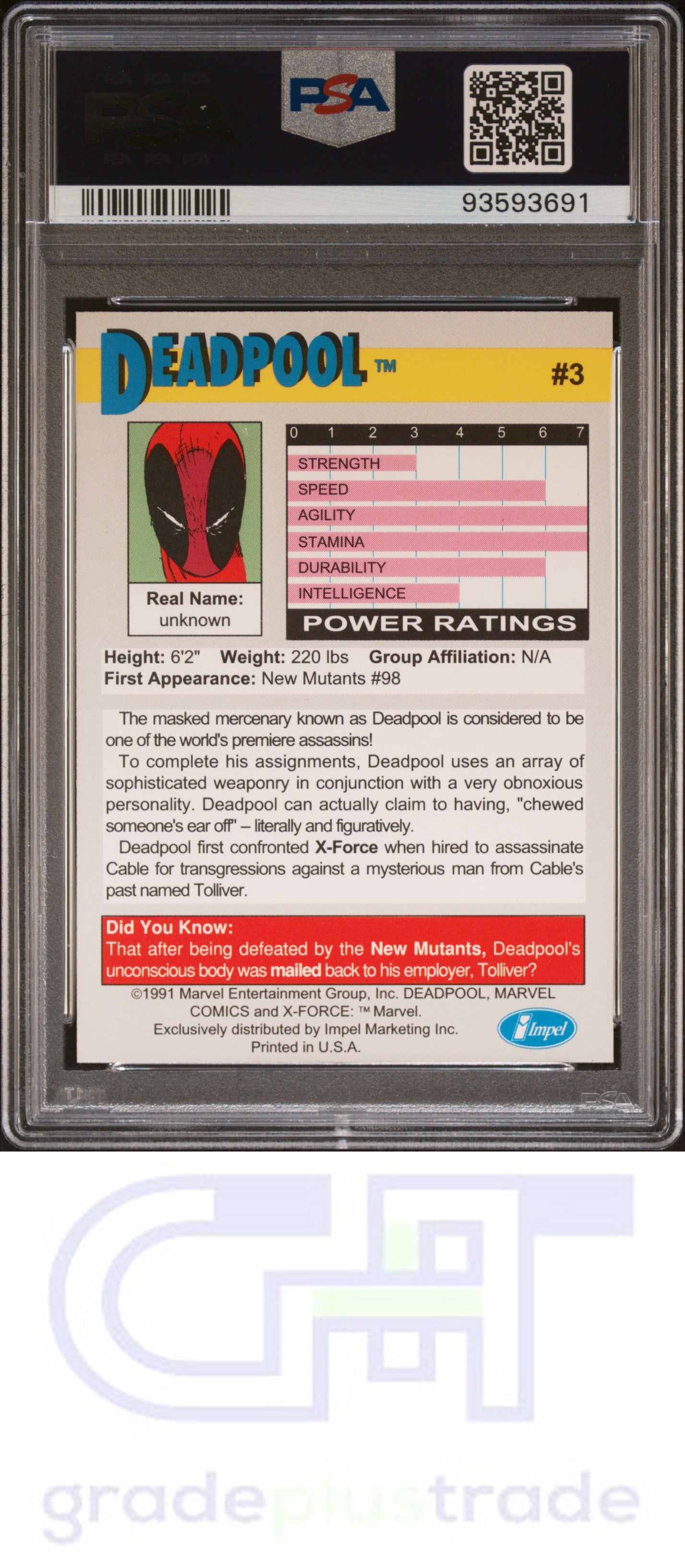 1991 Impel X-Force Promo #3 Promo Deadpool PSA 8