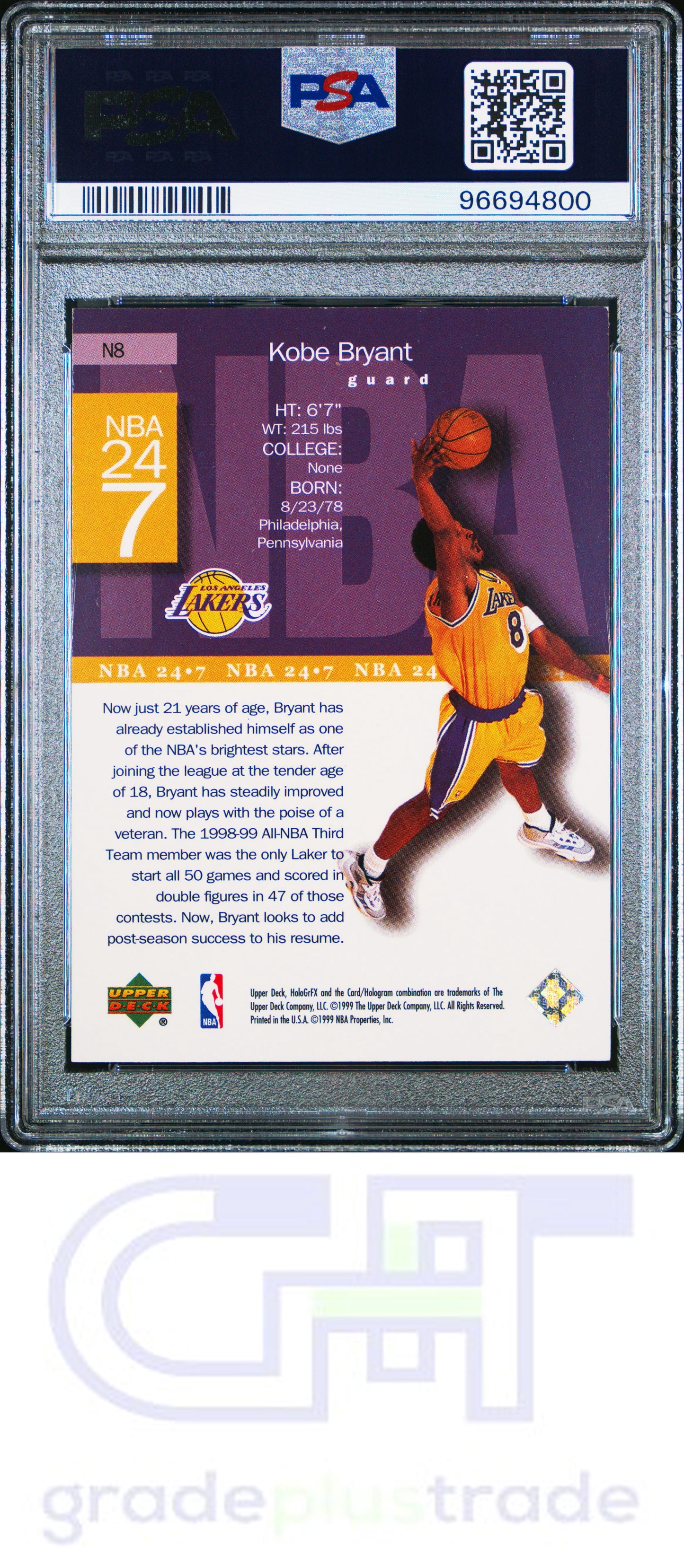 1999 Upper Deck Hologrfx NBA 24/7 #N8 Kobe Bryant PSA 8