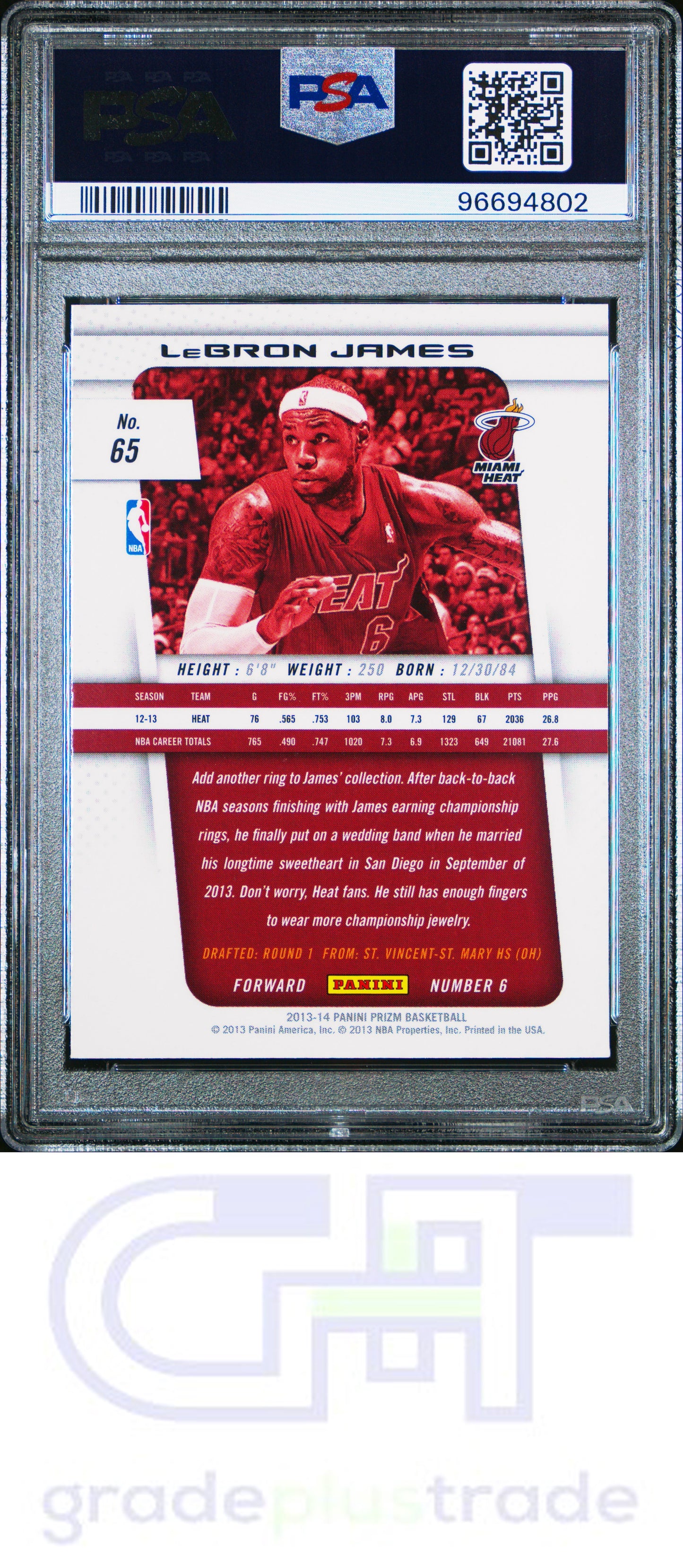 2013 Panini Prizm #65 Lebron James PSA 9